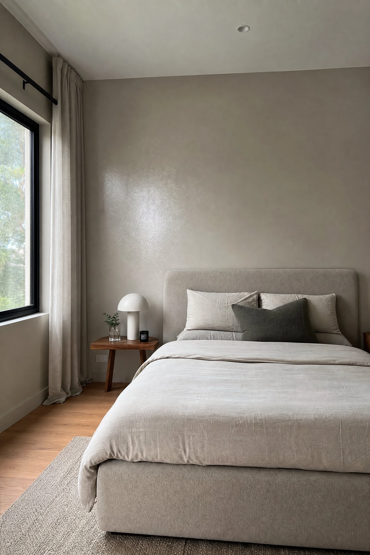 monochromatic sheen contrast in a bedroom