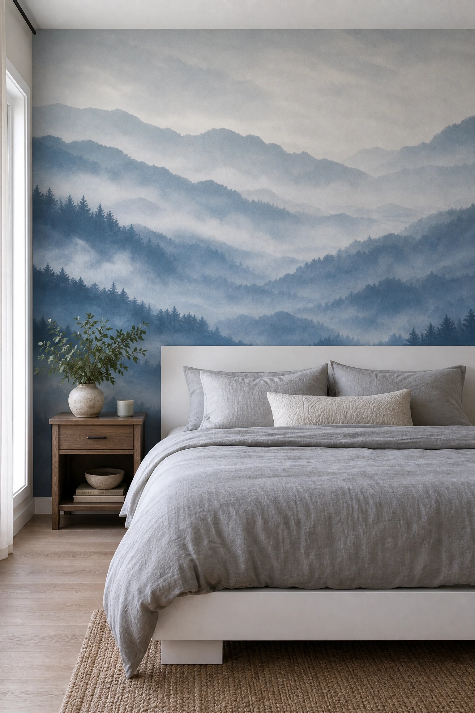 mural wallpaper in a bedroom