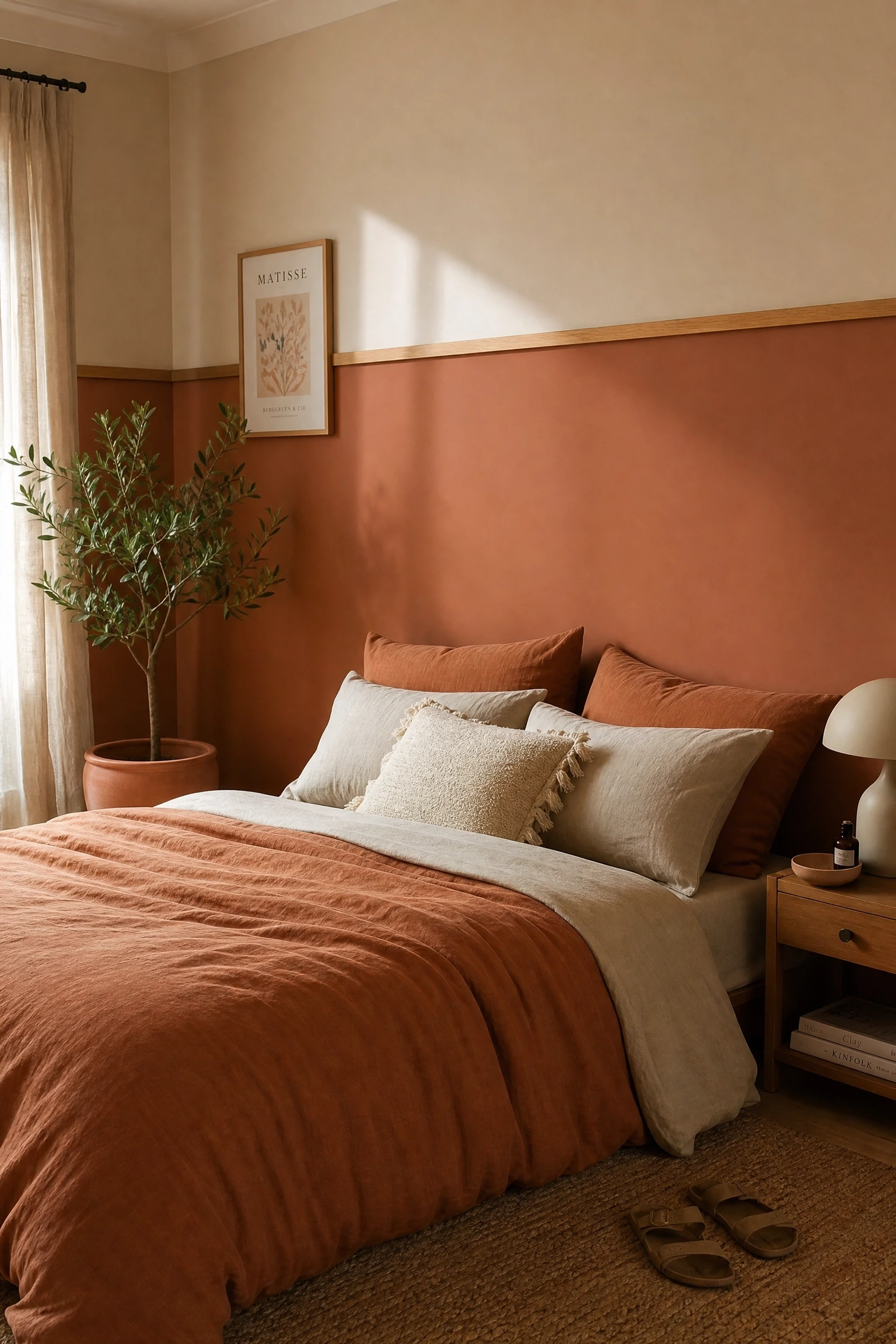 two-tone colour blocking in a bedroom