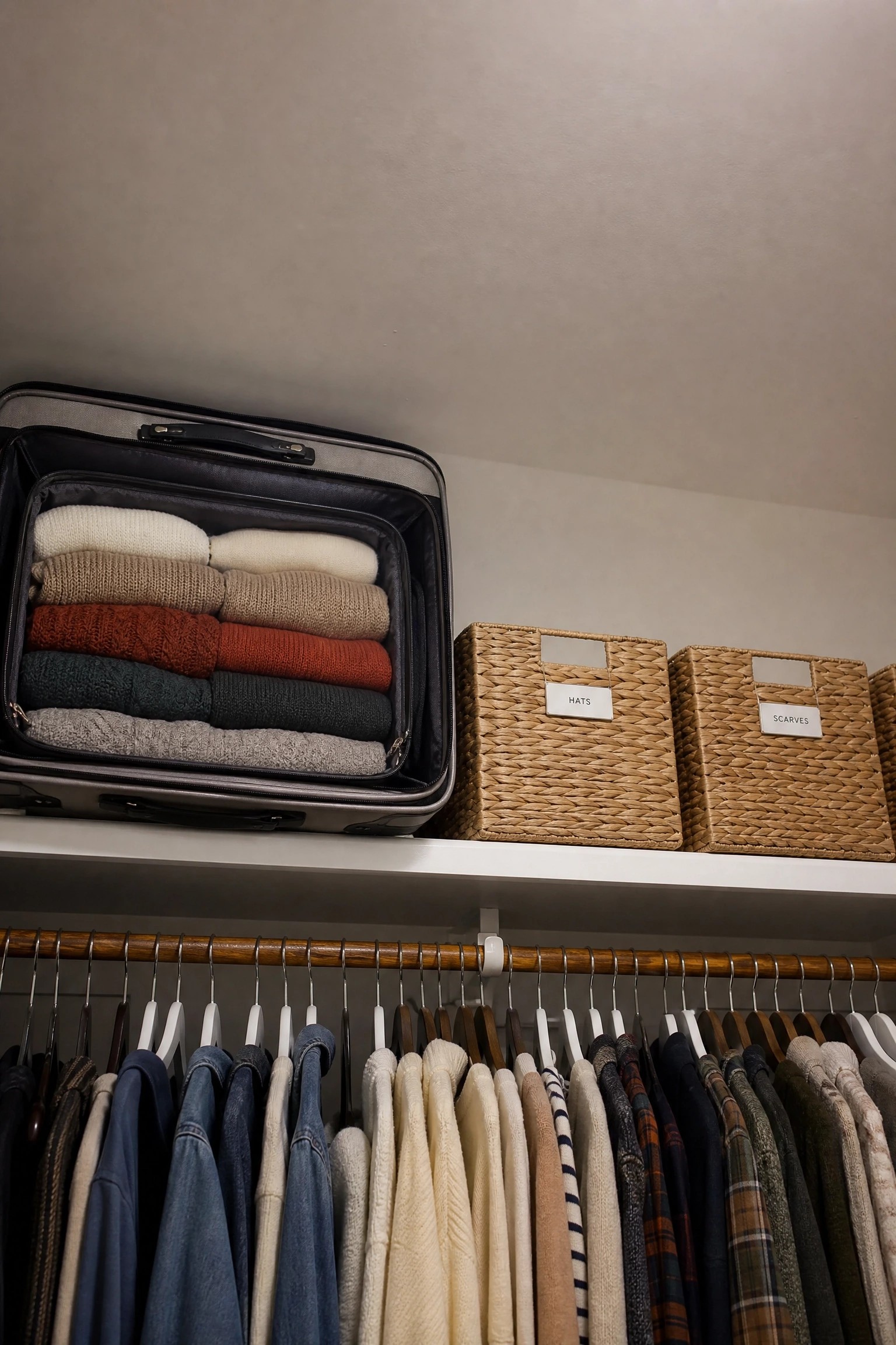 luggage takes up half the closet: find it a better home in a bedroom
