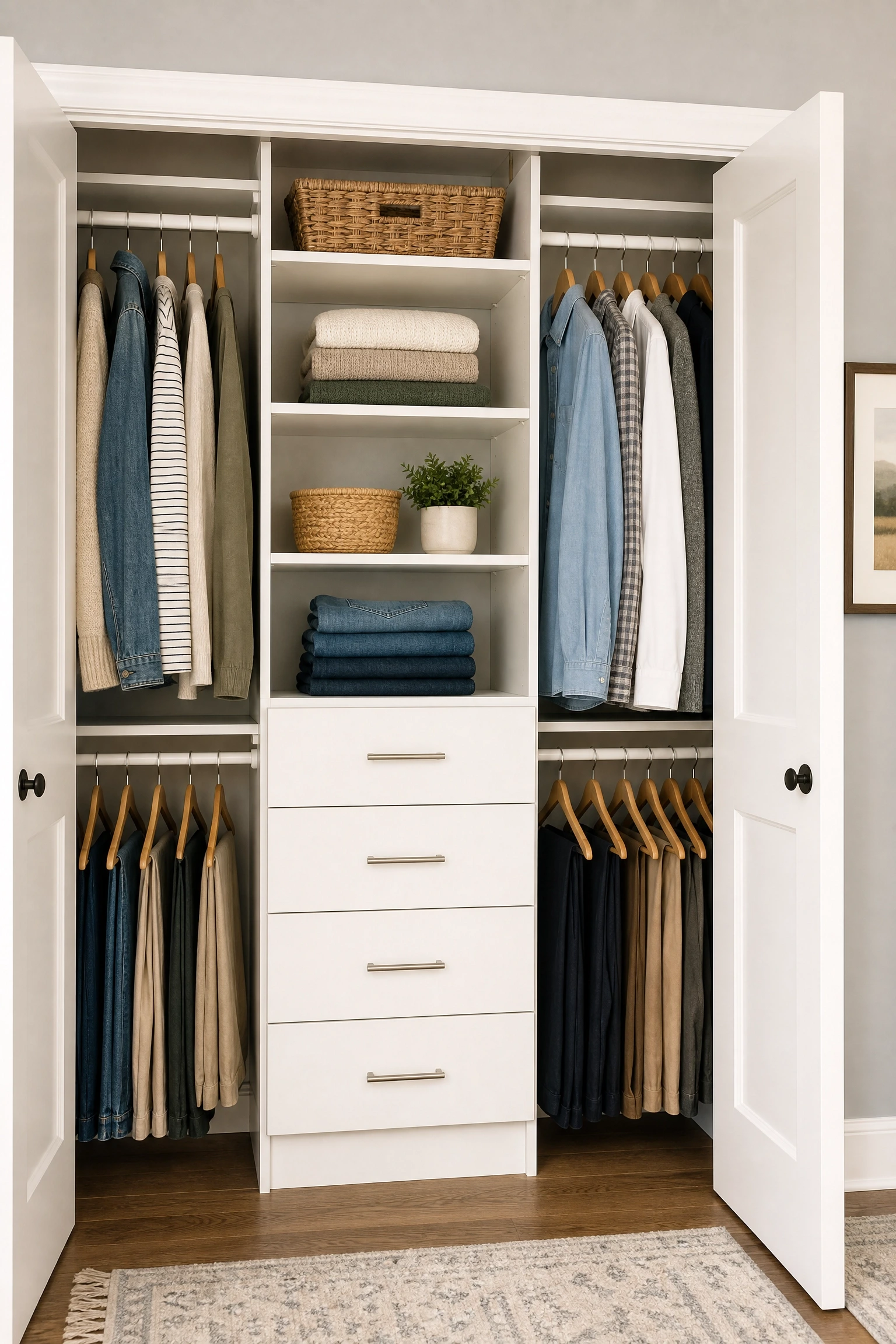 the closet rod is the only storage: add a hanging fabric organizer in a bedroom