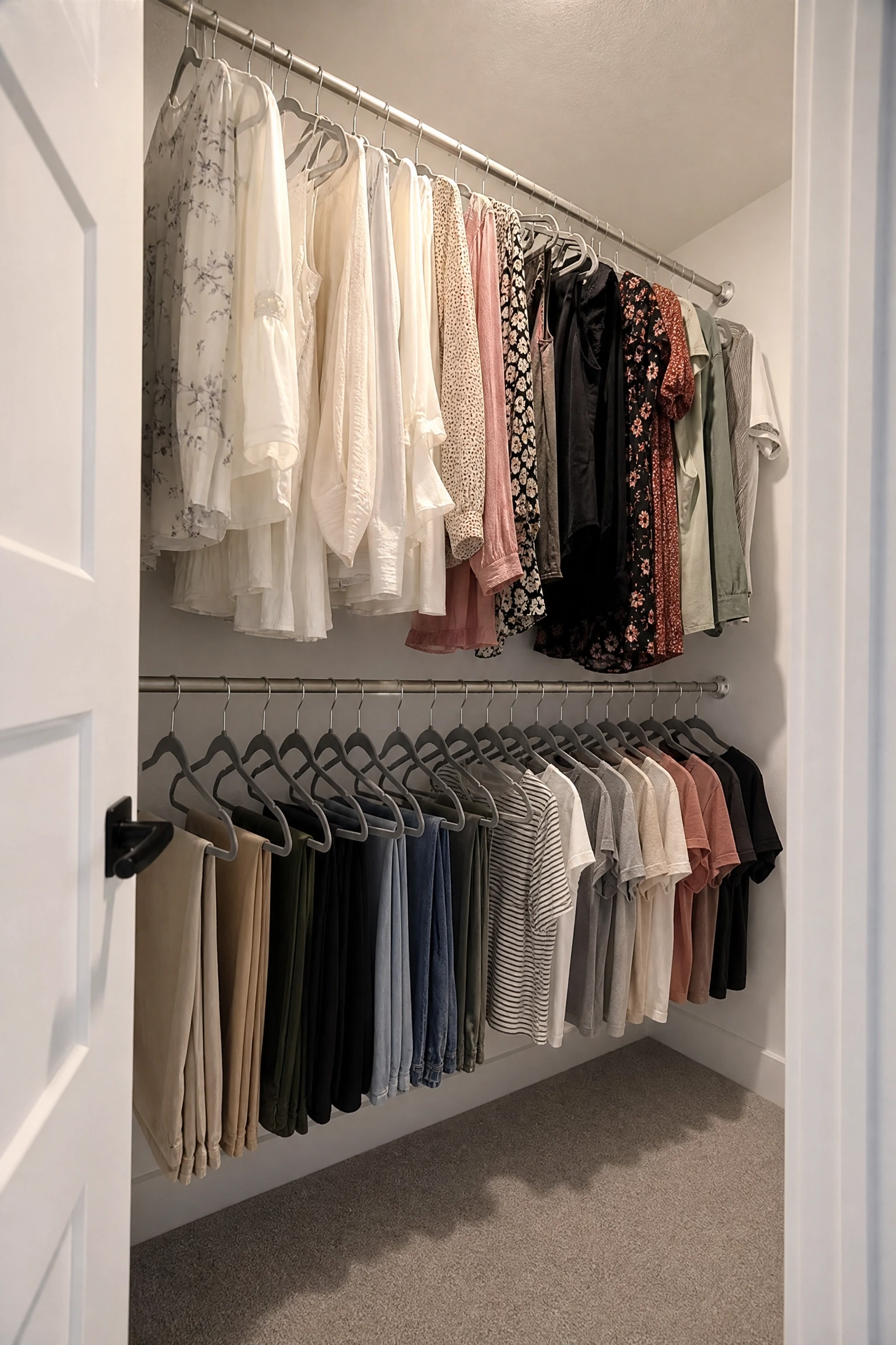 the floor pile that never goes away: add a double hang rod in a bedroom