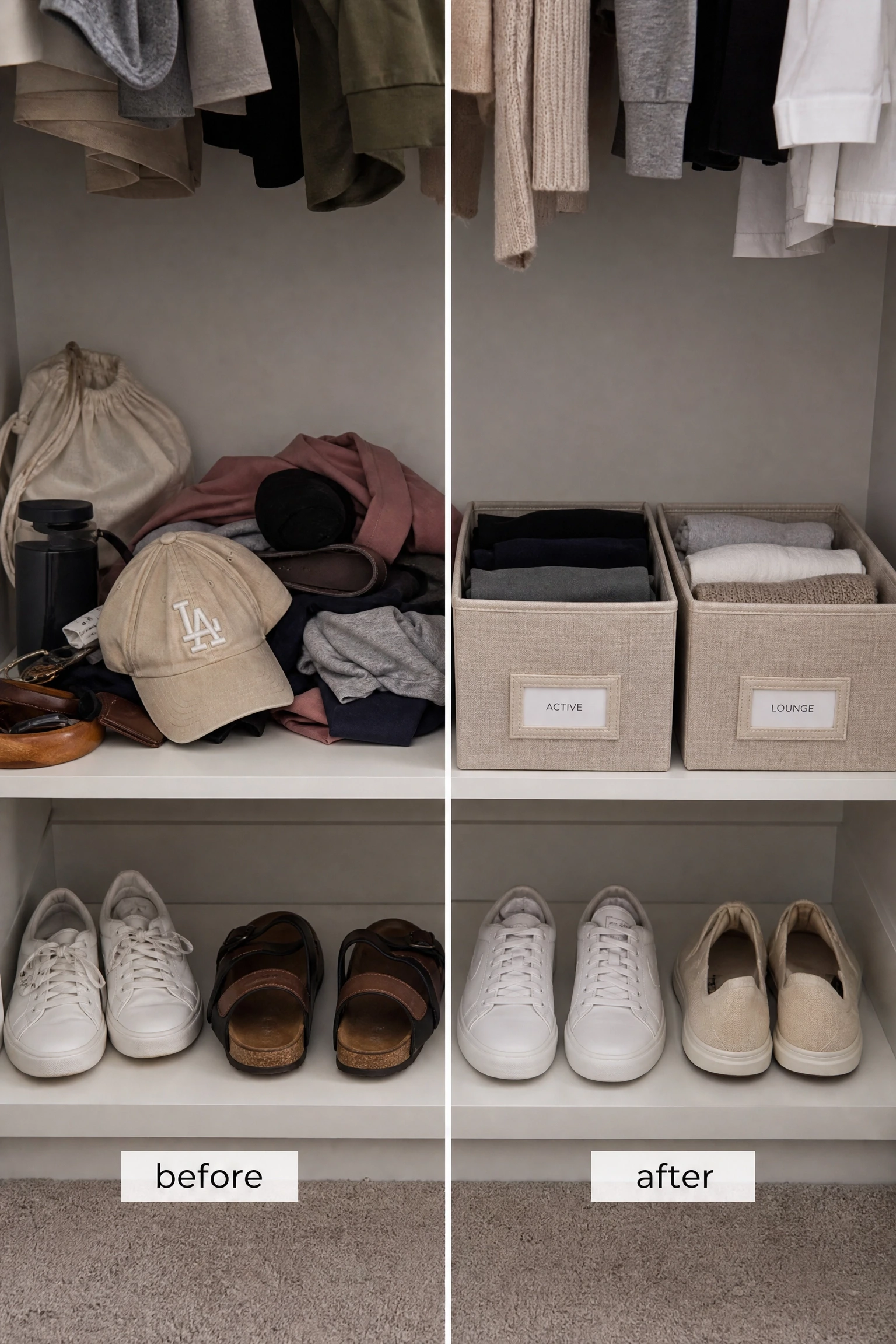the whole closet feels overwhelming: start with one small section in a bedroom