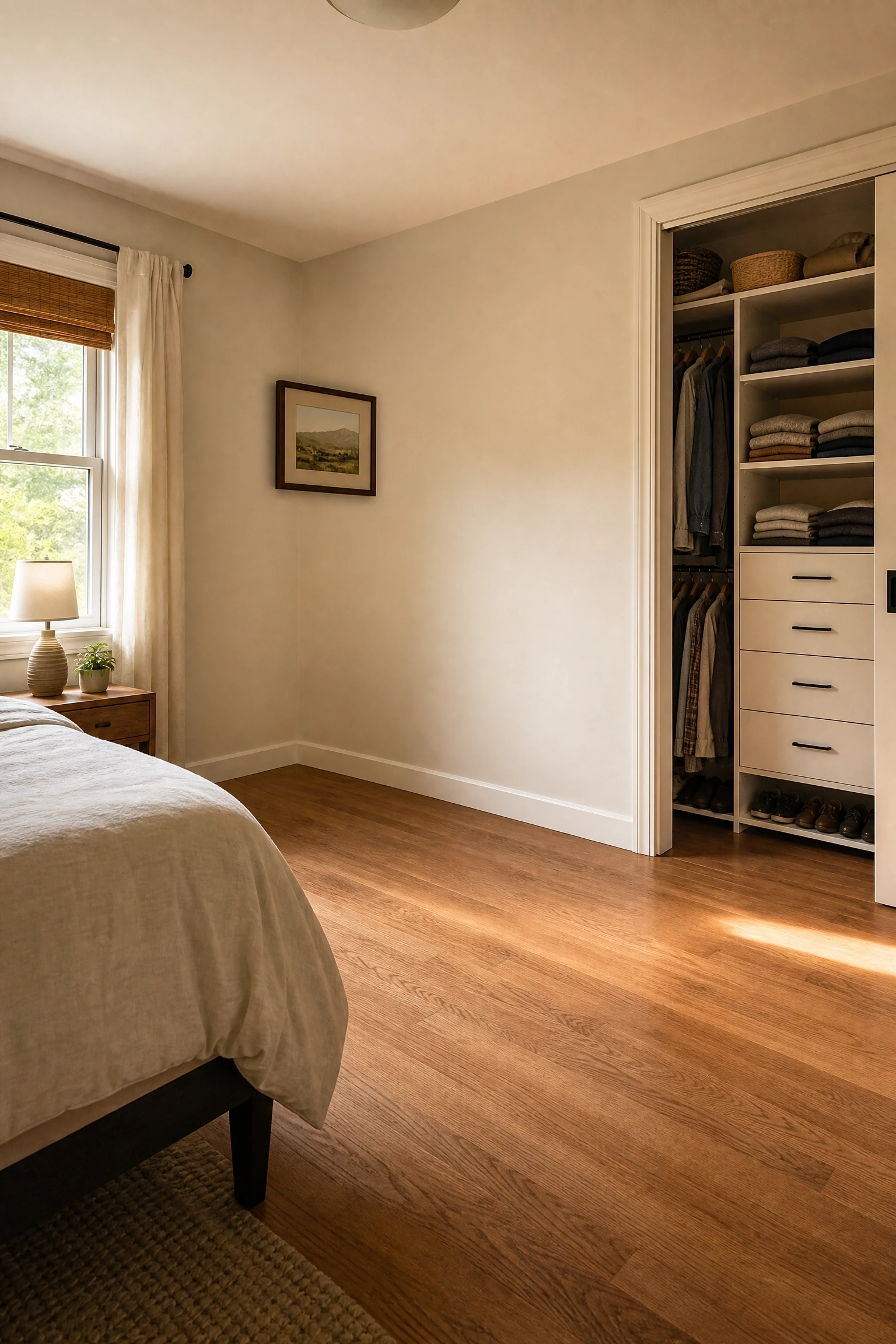 there is no room for a dresser: use a modular closet system in a bedroom