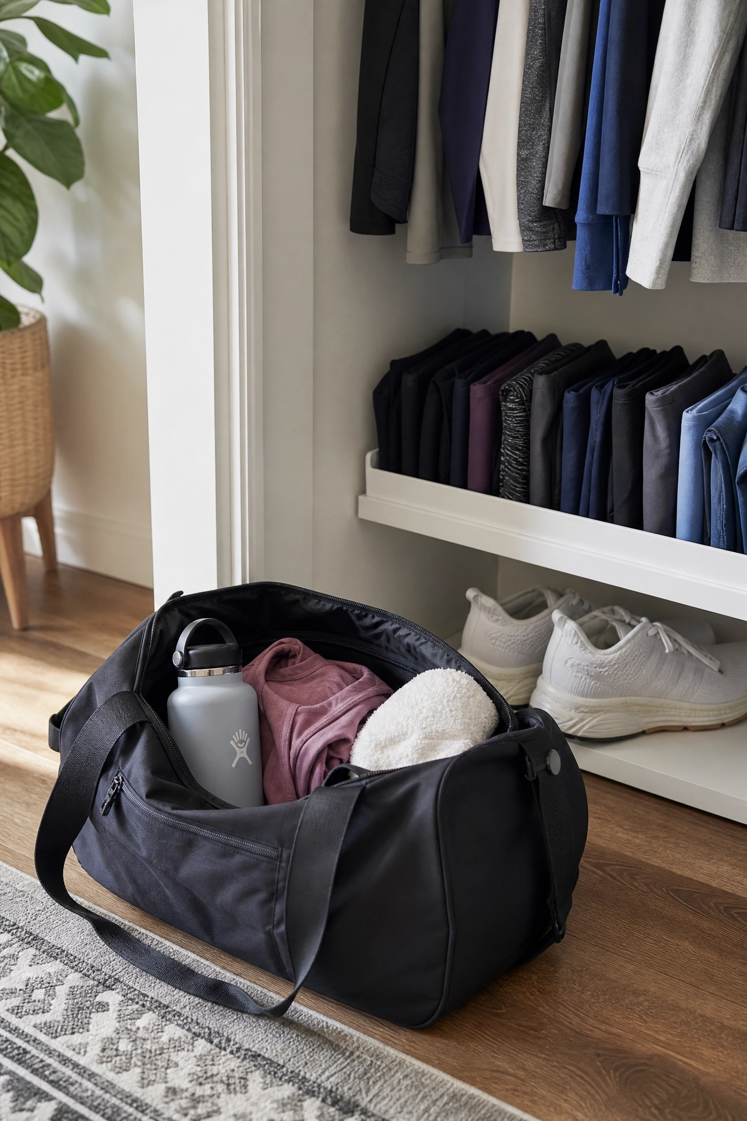 workout gear has no home: give it a dedicated section in a bedroom