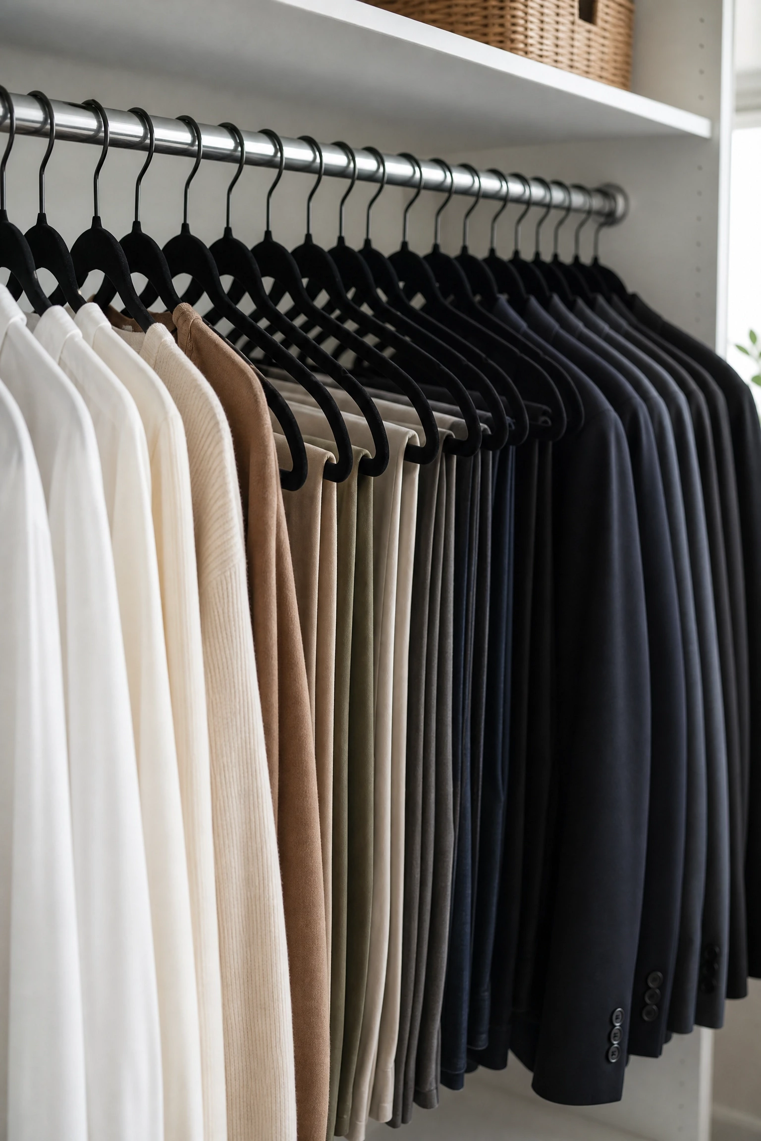 you can never find anything: switch to uniform velvet hangers in a bedroom