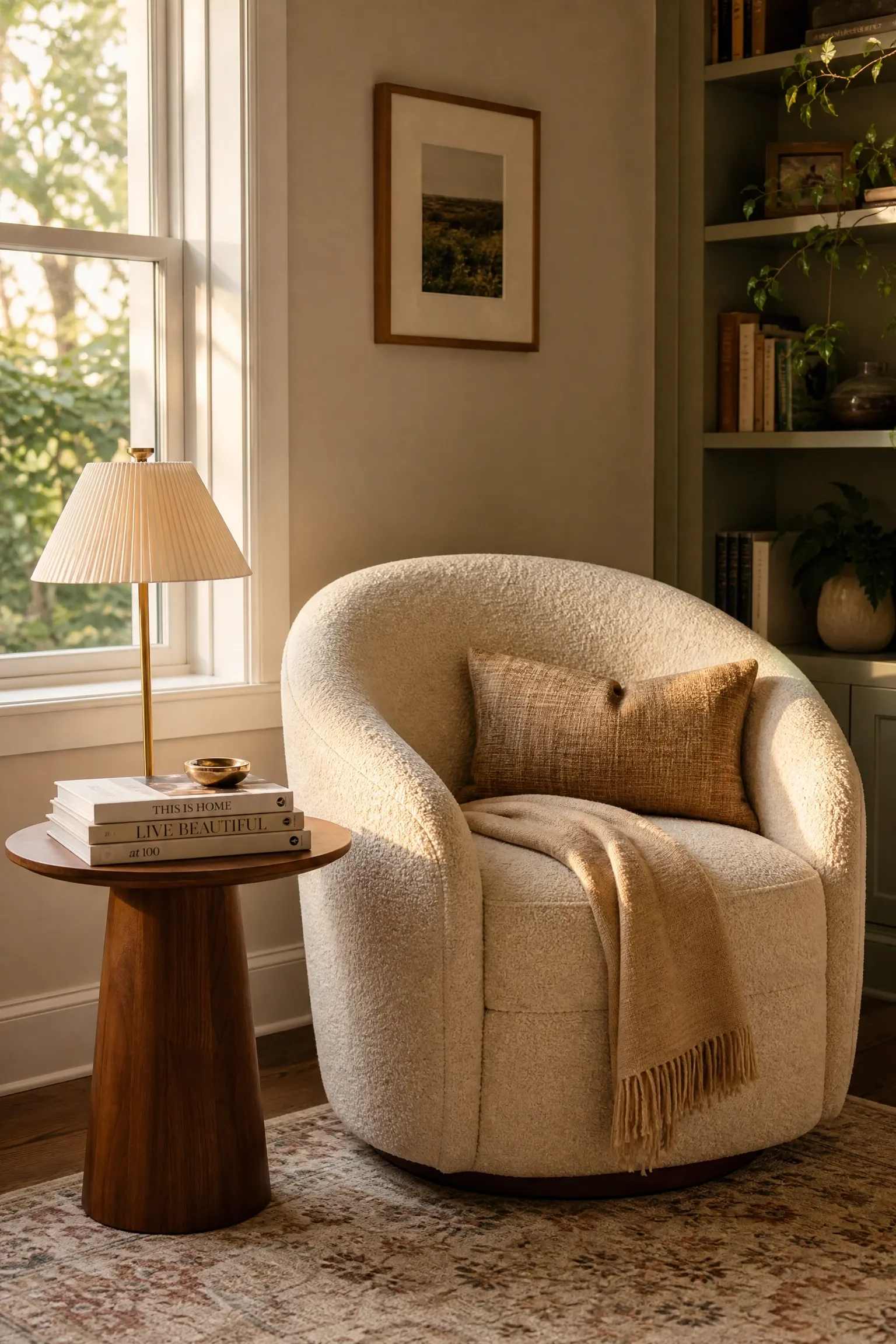 a reading corner with an actual chair in a bedroom