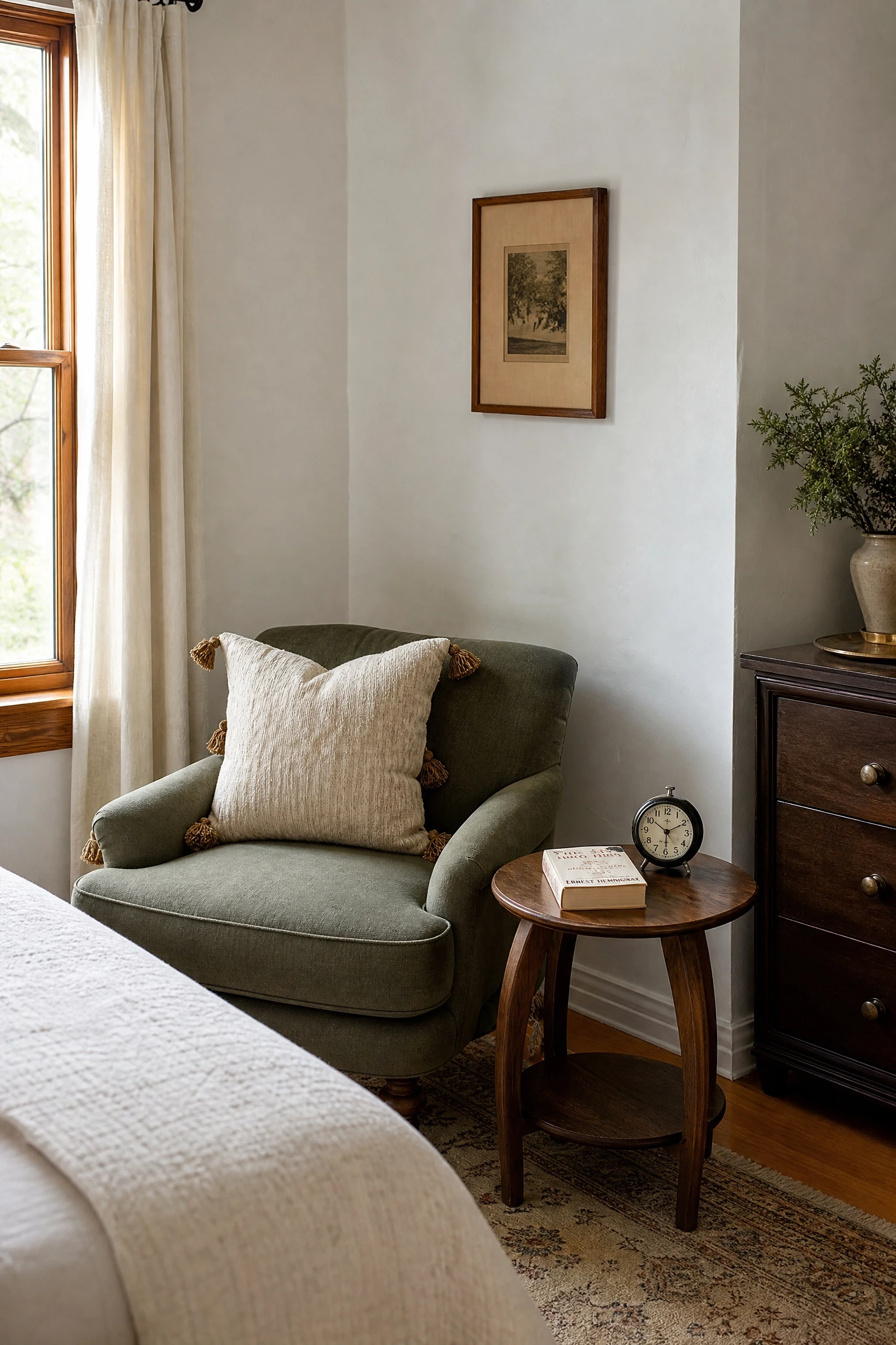 a small corner kept genuinely screen-free in a bedroom