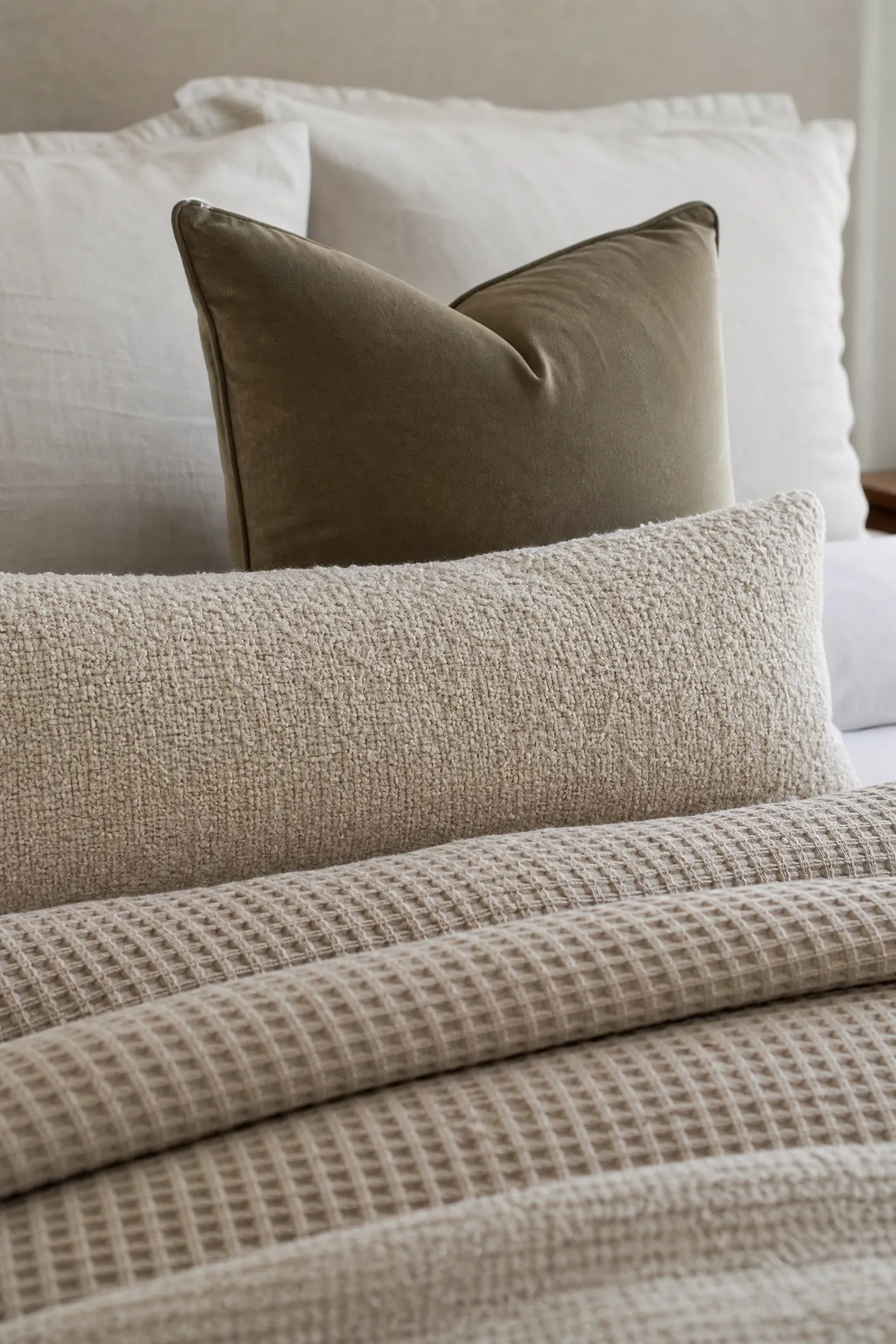 bedding with real texture, not just color in a bedroom
