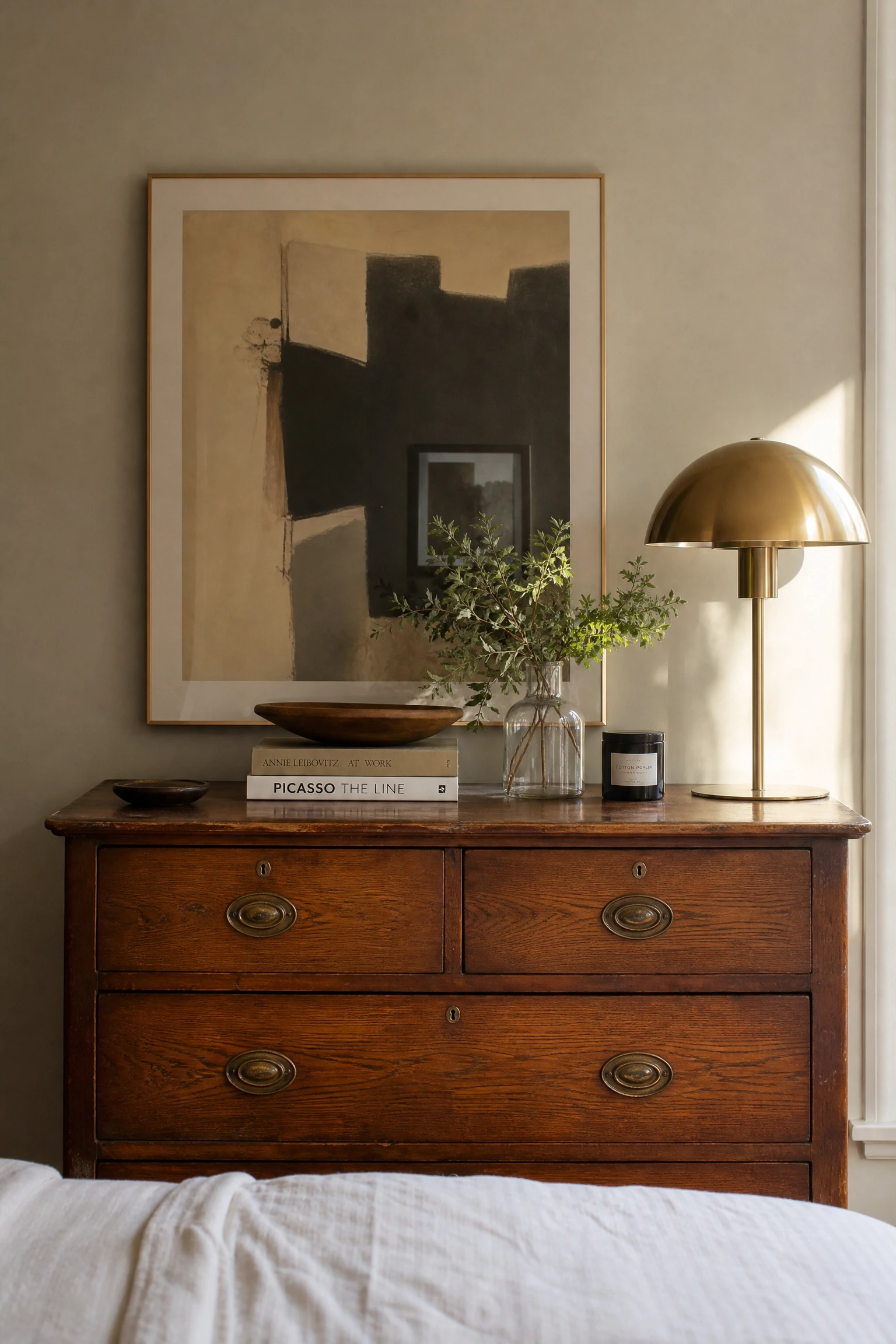 one vintage or antique piece for contrast in a bedroom