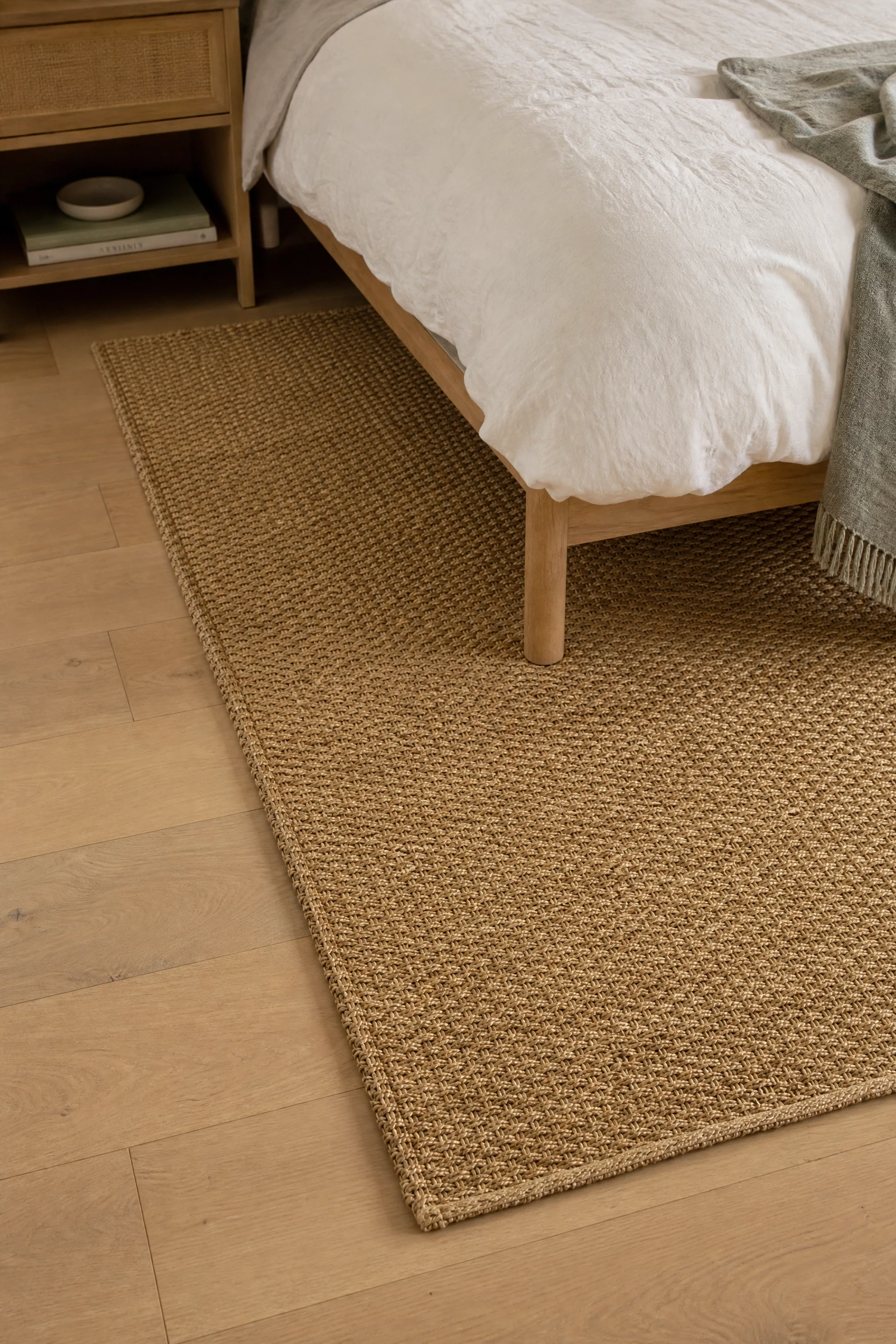 bring in a woven natural fibre rug: feels grounded, looks summery in a bedroom