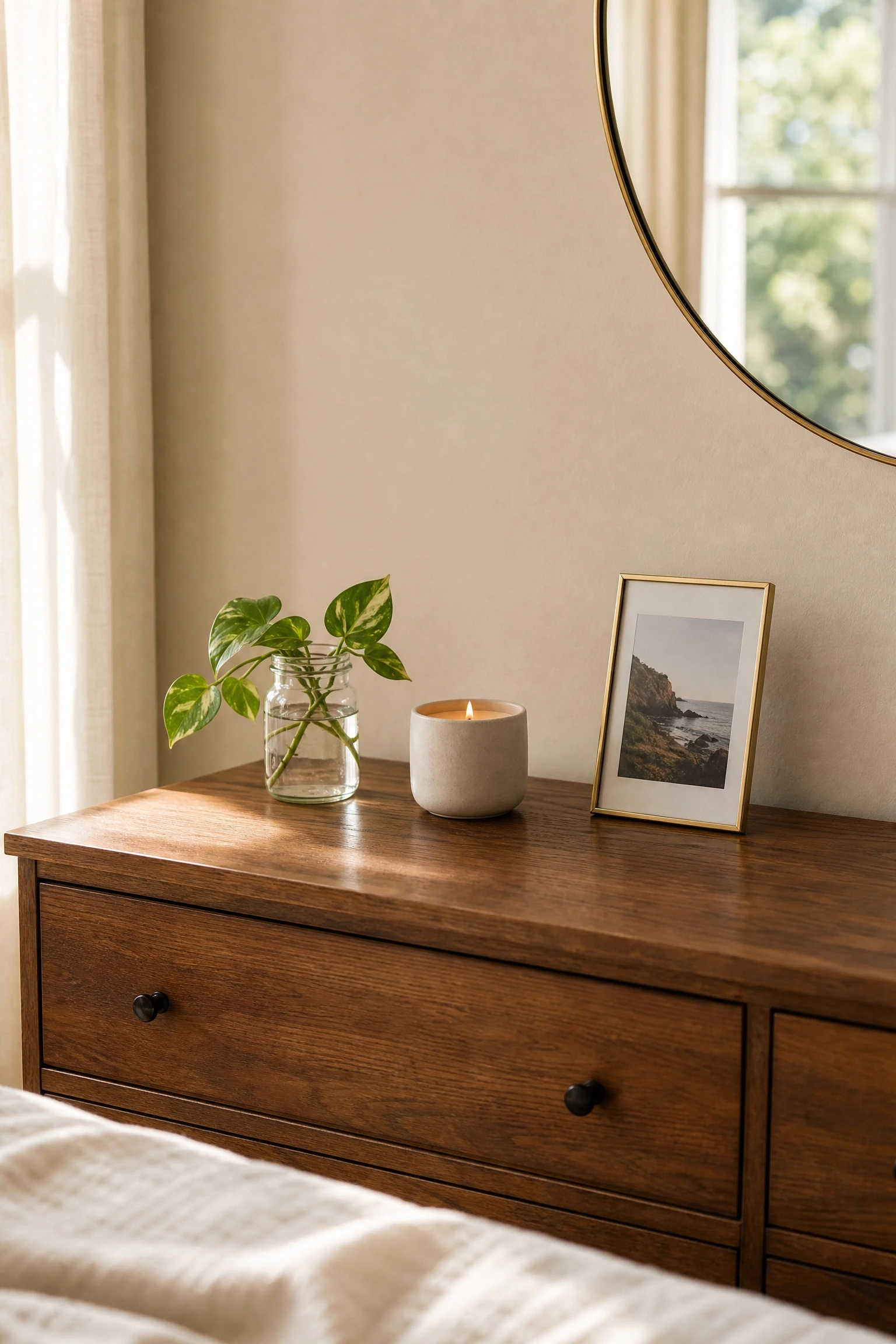clear out winter clutter for an airy feel: feels spacious, looks intentional in a bedroom