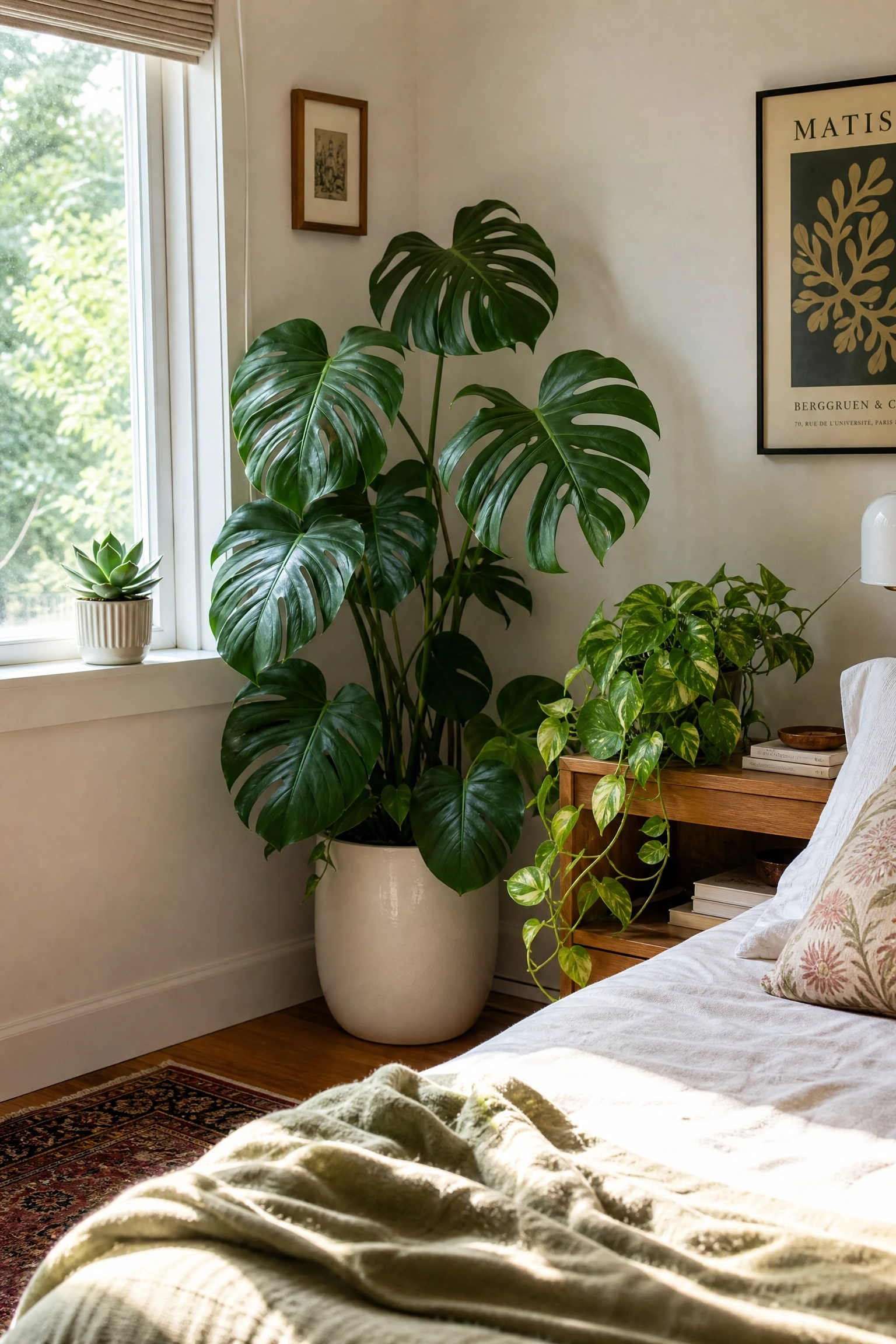 introduce indoor plants suited to warmth: feels fresher, looks like a living space in a bedroom