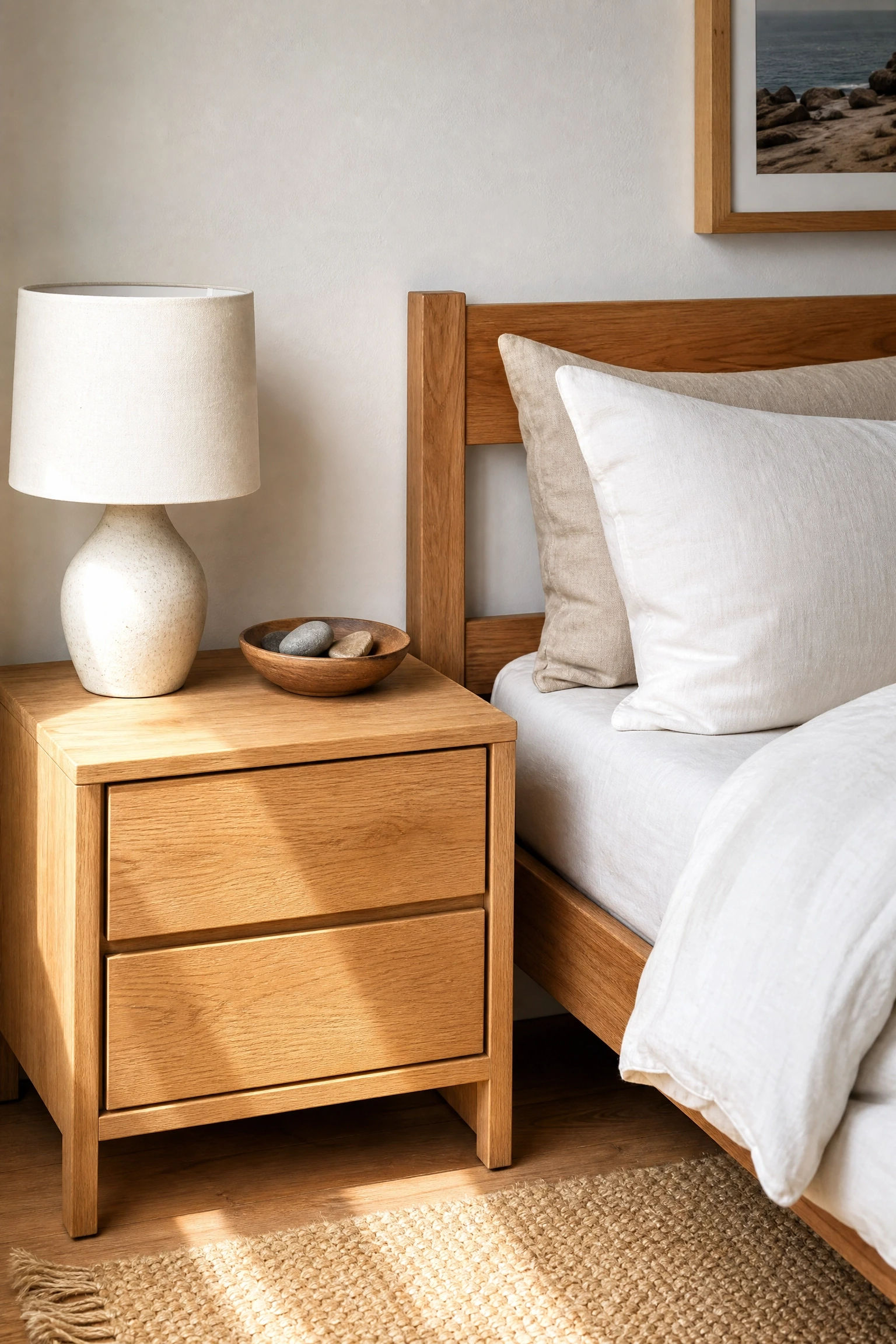 layer natural wood tones into the bedroom: feels warm, looks grounded