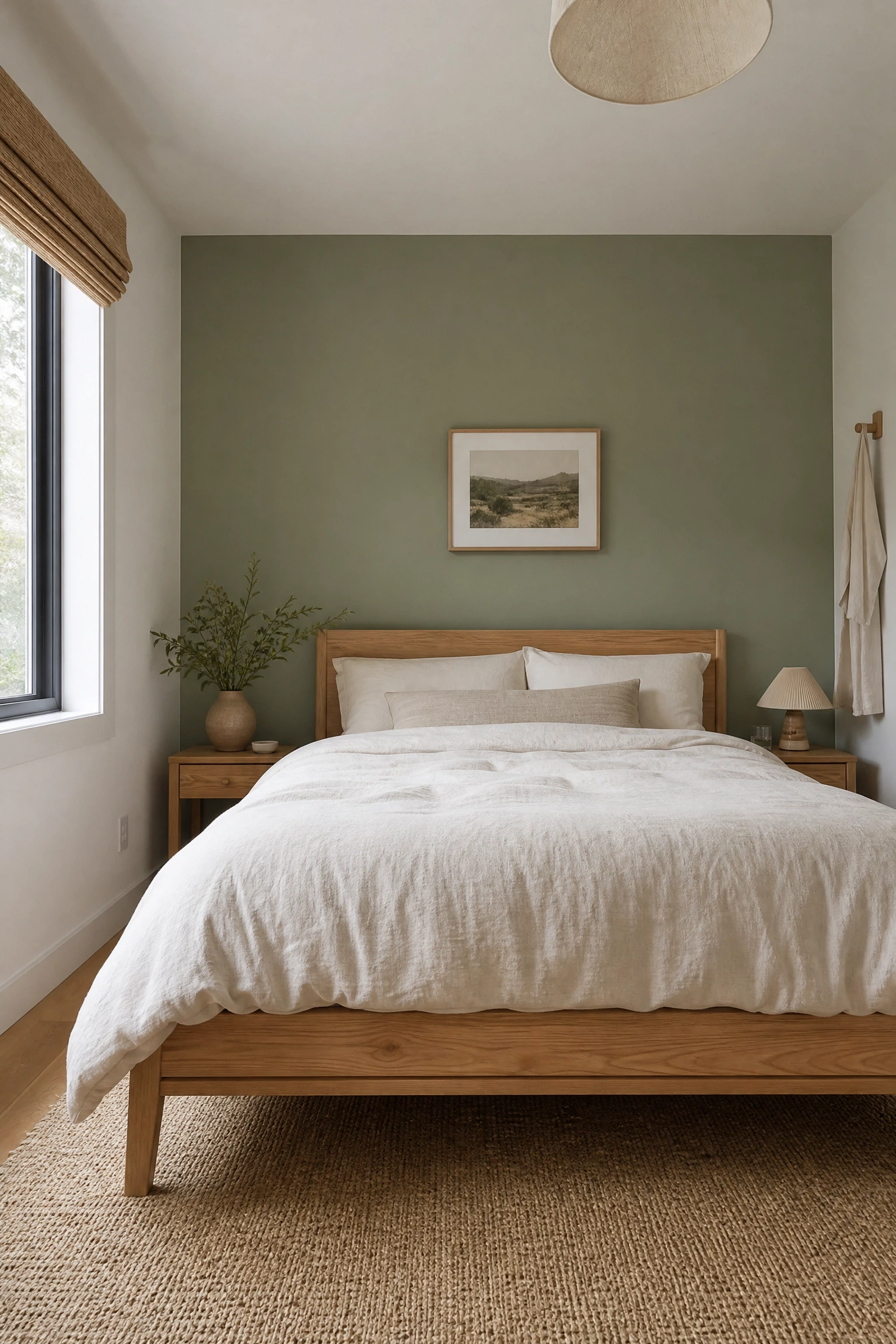 paint one wall in a cool colour: feels calmer, looks more considered in a bedroom