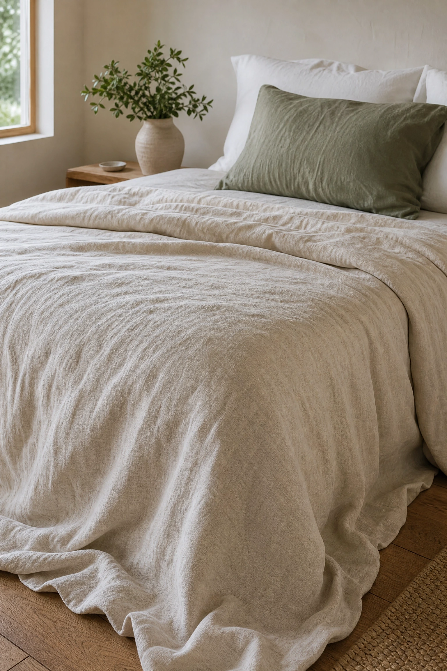 switch to linen bedding: feels cooler, looks effortlessly undone in a bedroom
