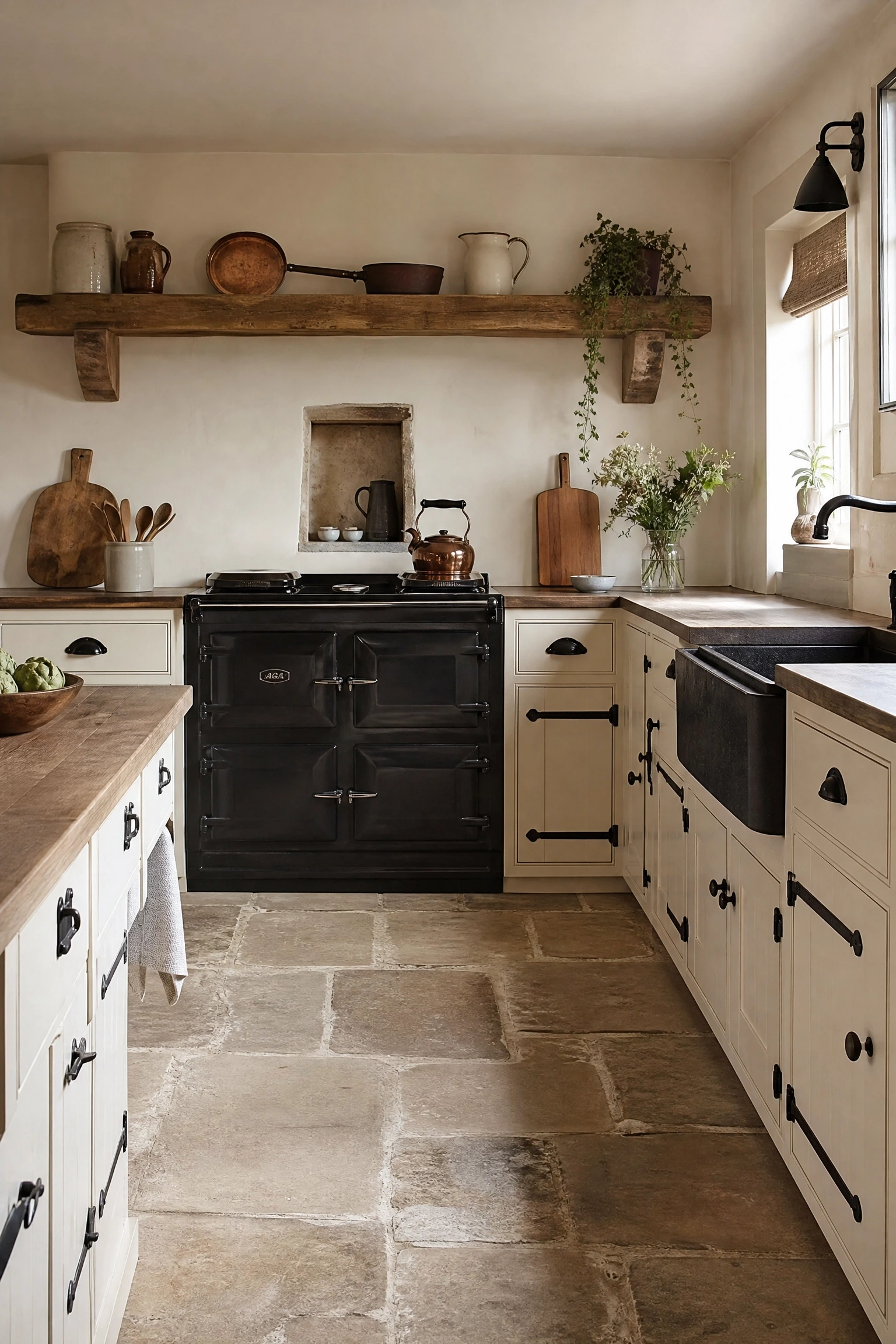 beige and black in a farmhouse kitchen