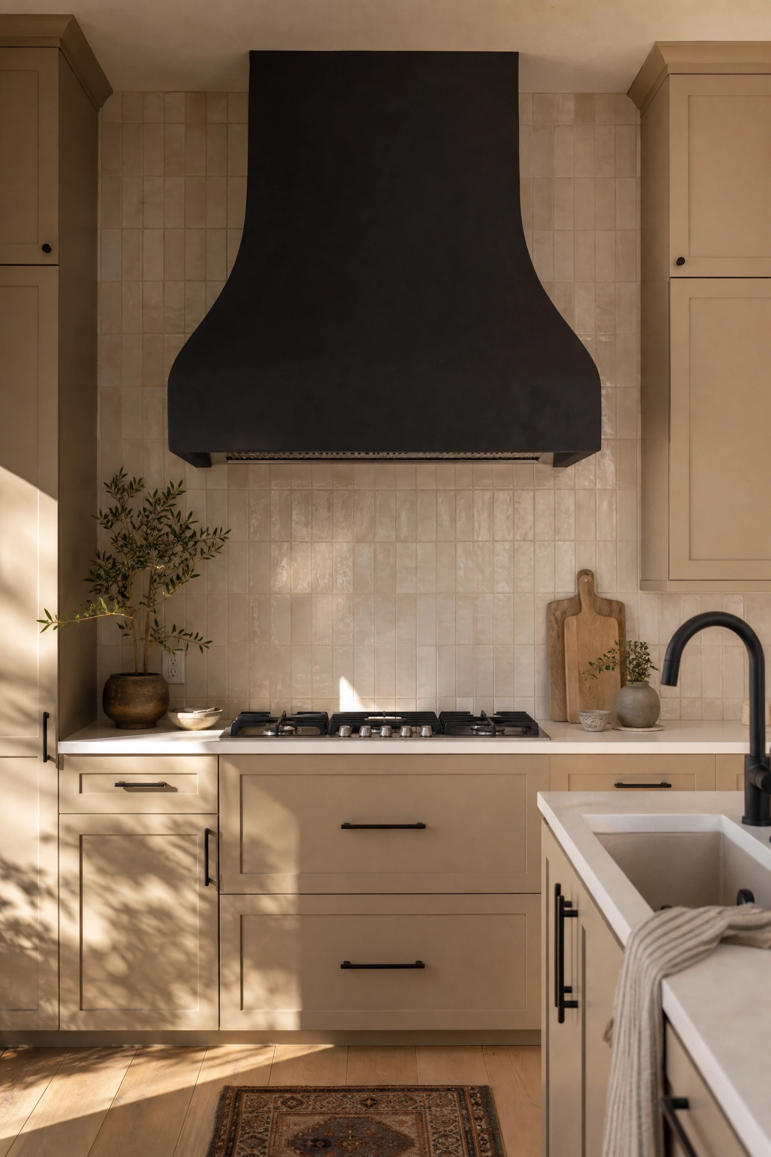 black range hood as a focal point in a kitchen