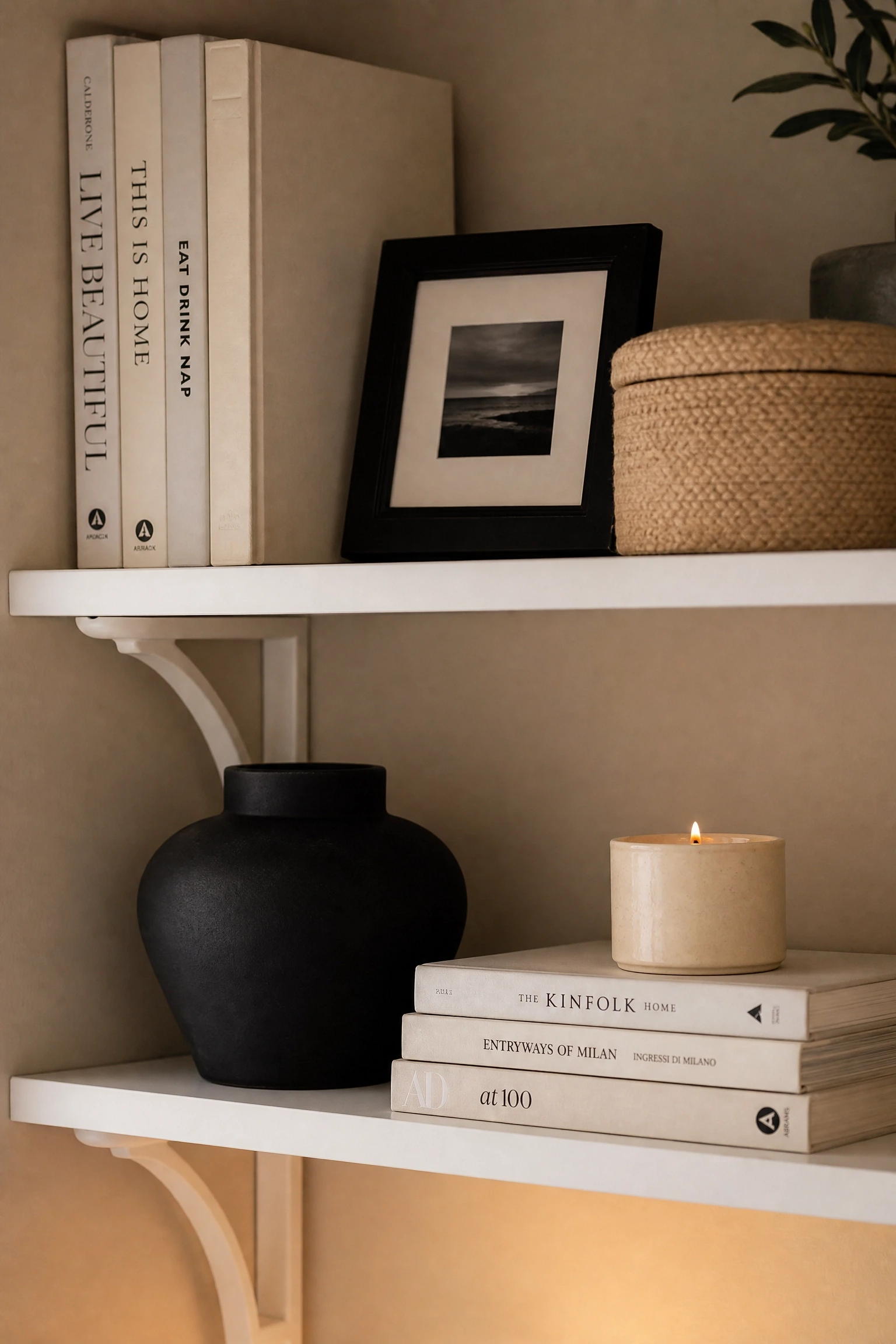 solve shelf styling with the rule of three tones in a office