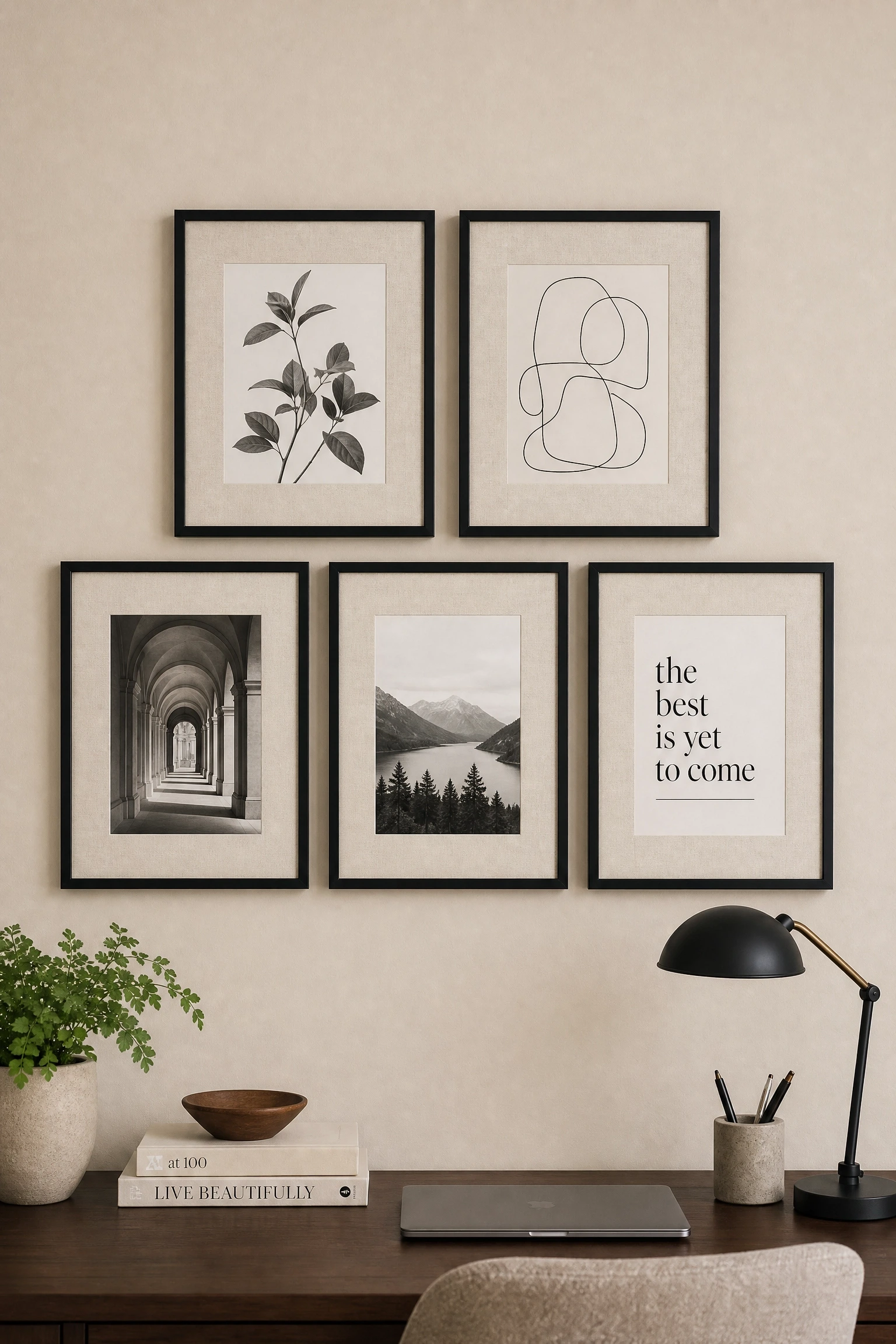 use black and white art to do the heavy lifting on empty walls in a office