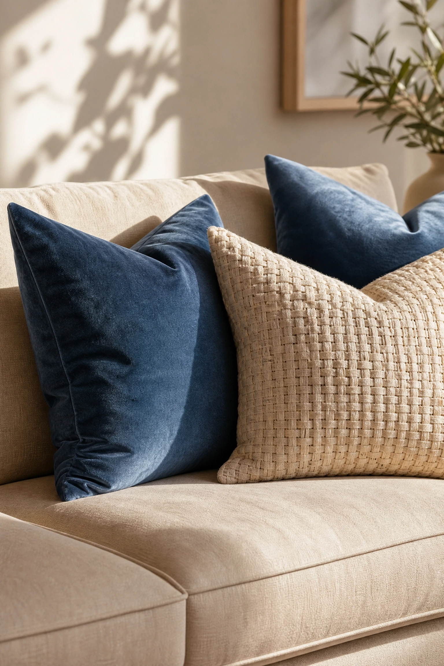 the pillows keep looking wrong: match texture to couch fabric in a living room