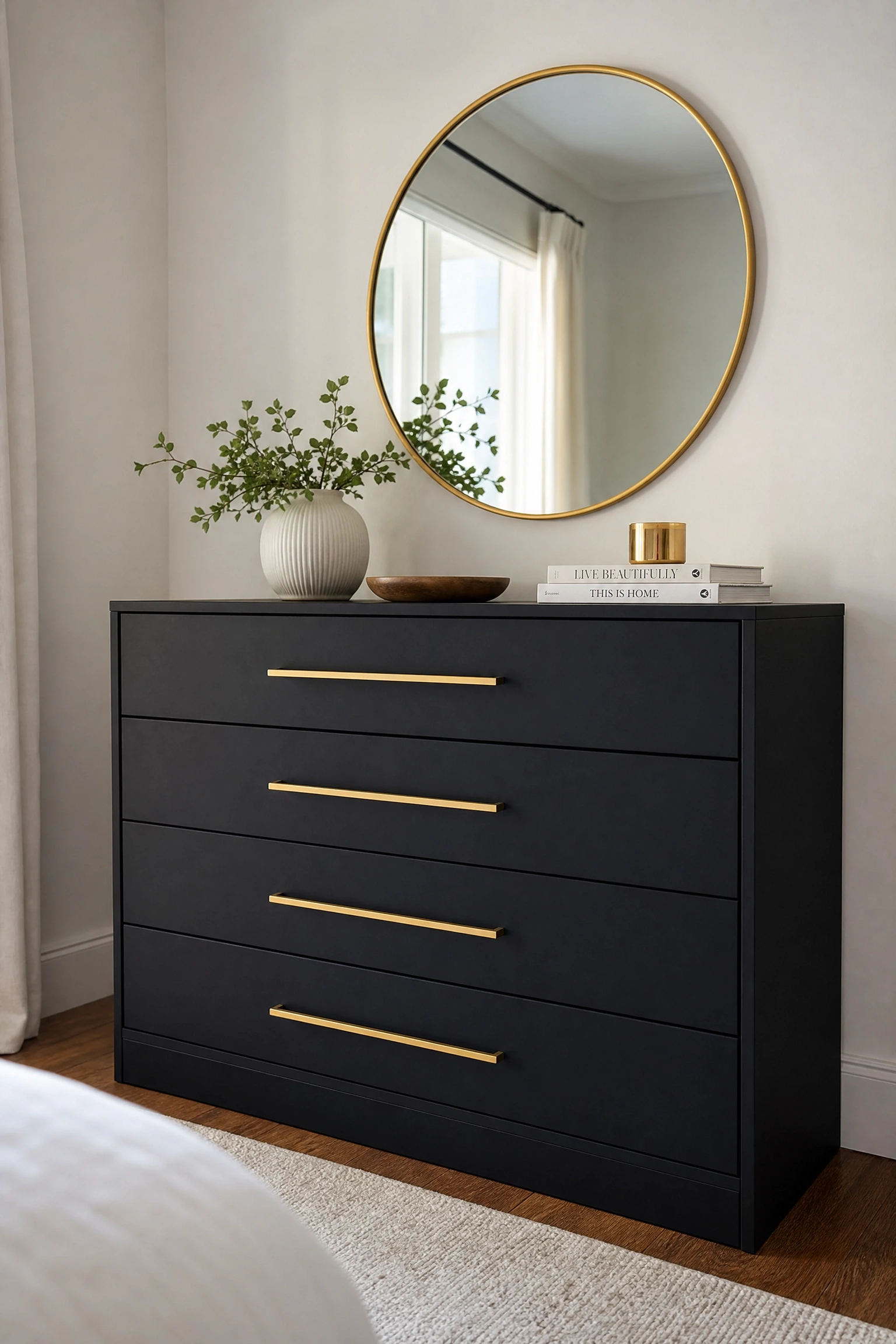 the dresser or chest of drawers looks out of place: wrap it with contact paper in a bedroom