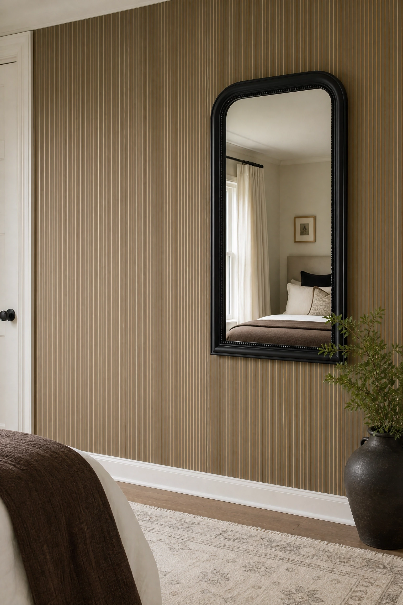 you are worried the small bedroom will feel like a box: use vertical gold lines