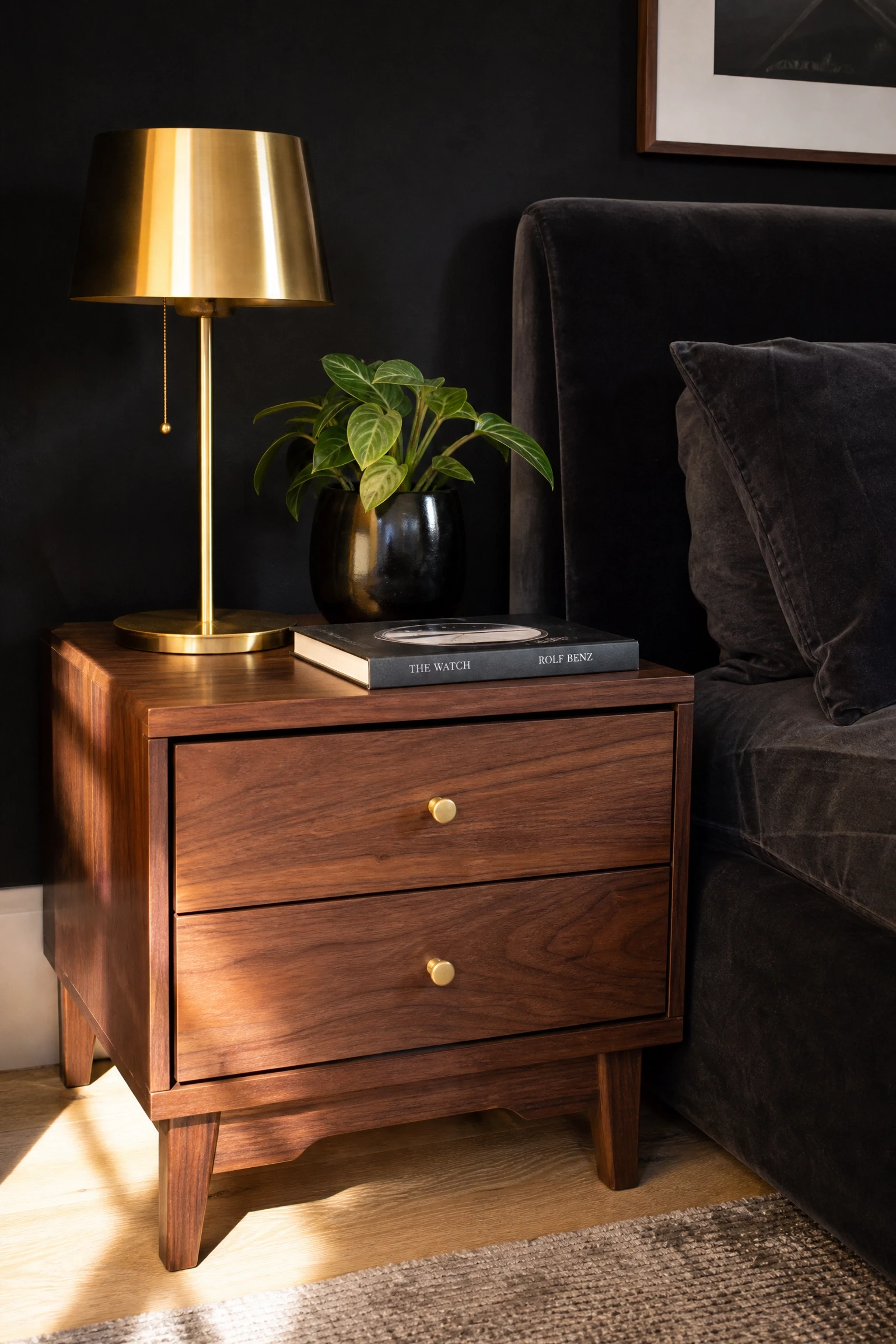 you want a warmer feeling without adding more color: introduce natural wood in a bedroom