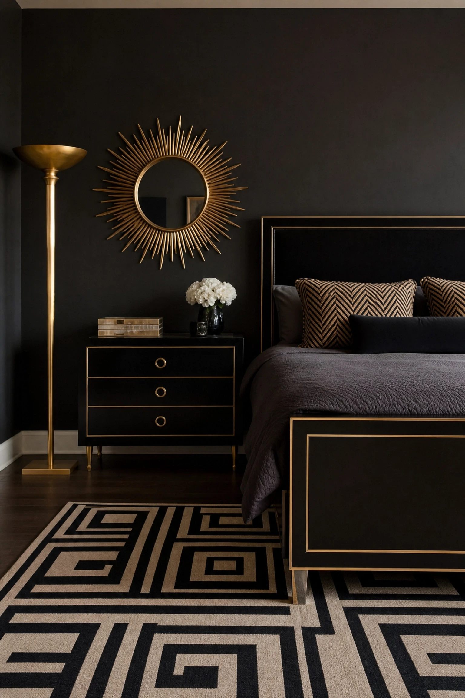 you want the art deco look without it feeling like a period room: edit ruthlessly in a bedroom