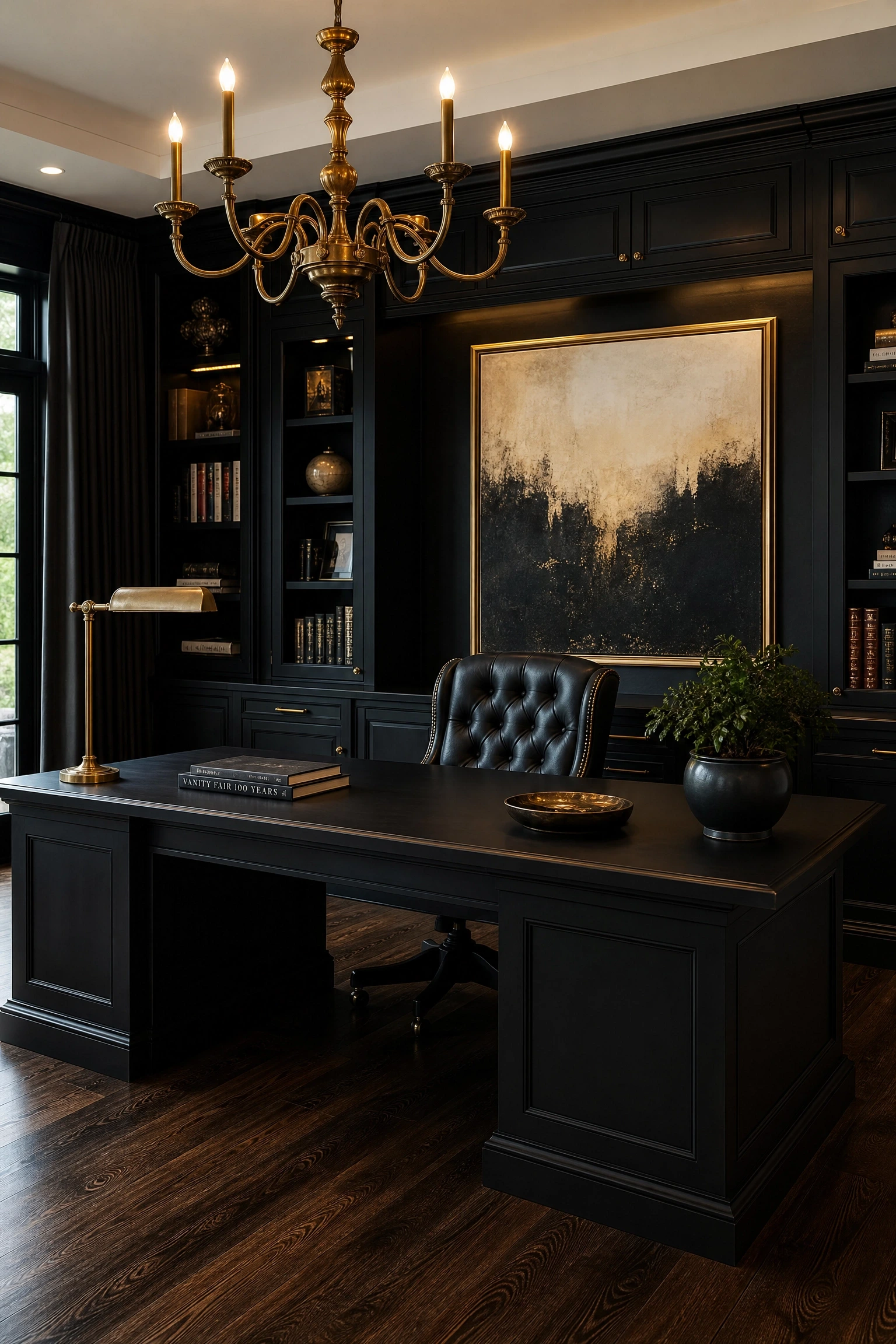black and gold executive setup in a office