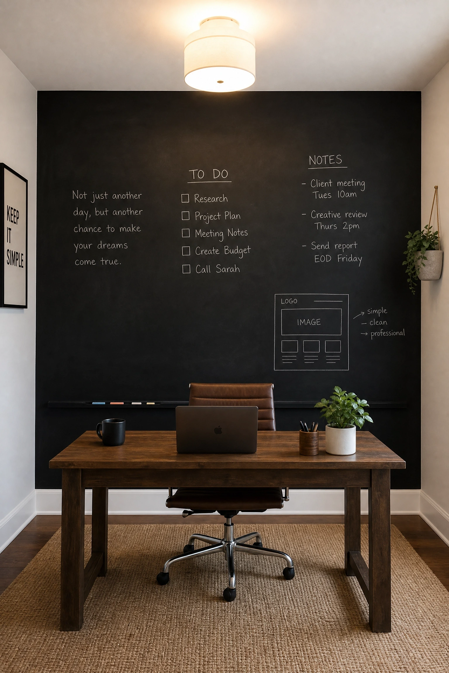 chalkboard black wall as a functional feature in a office