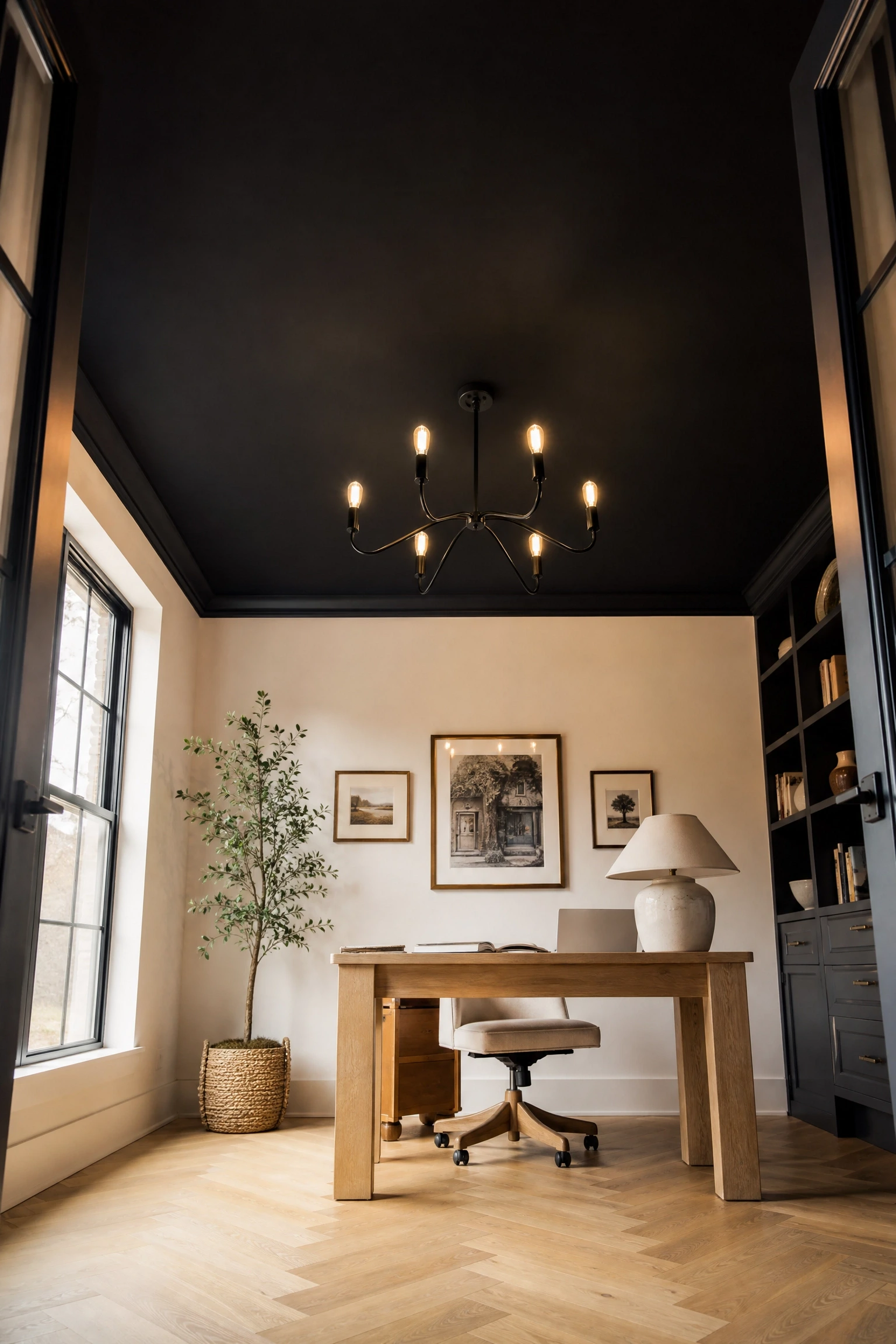 dark ceiling and light walls in a office