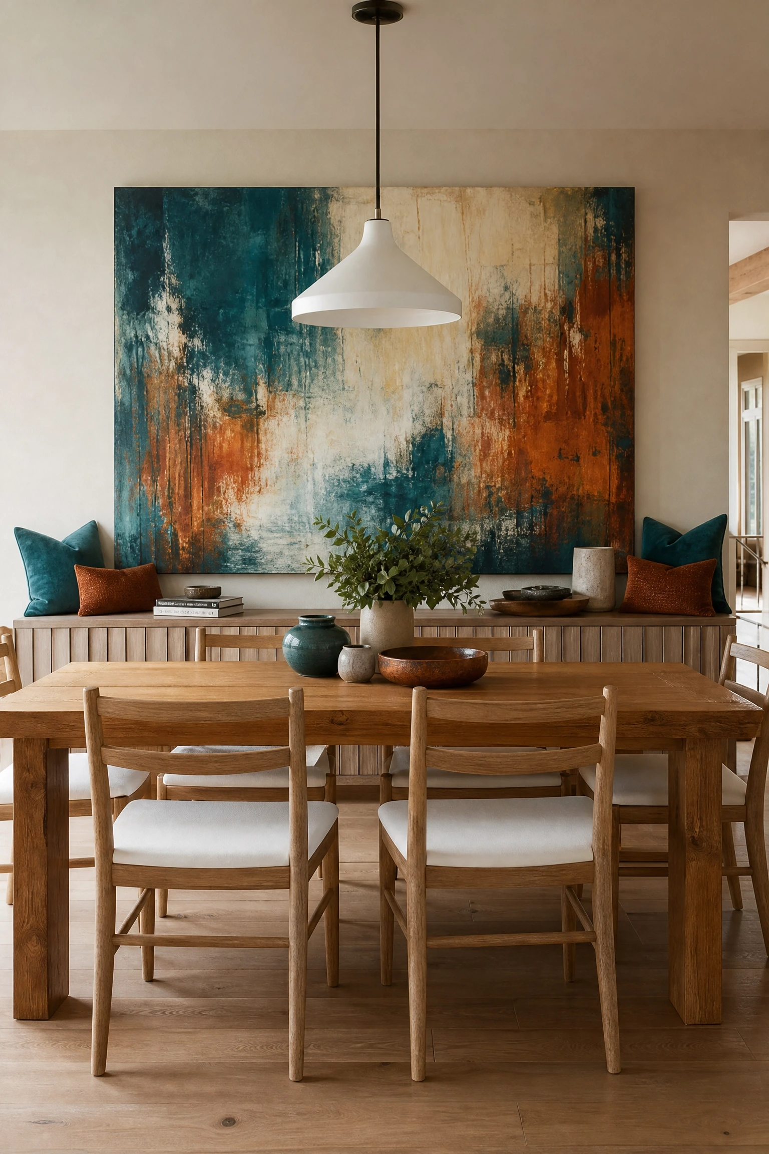 an art-driven dining room built around a single piece