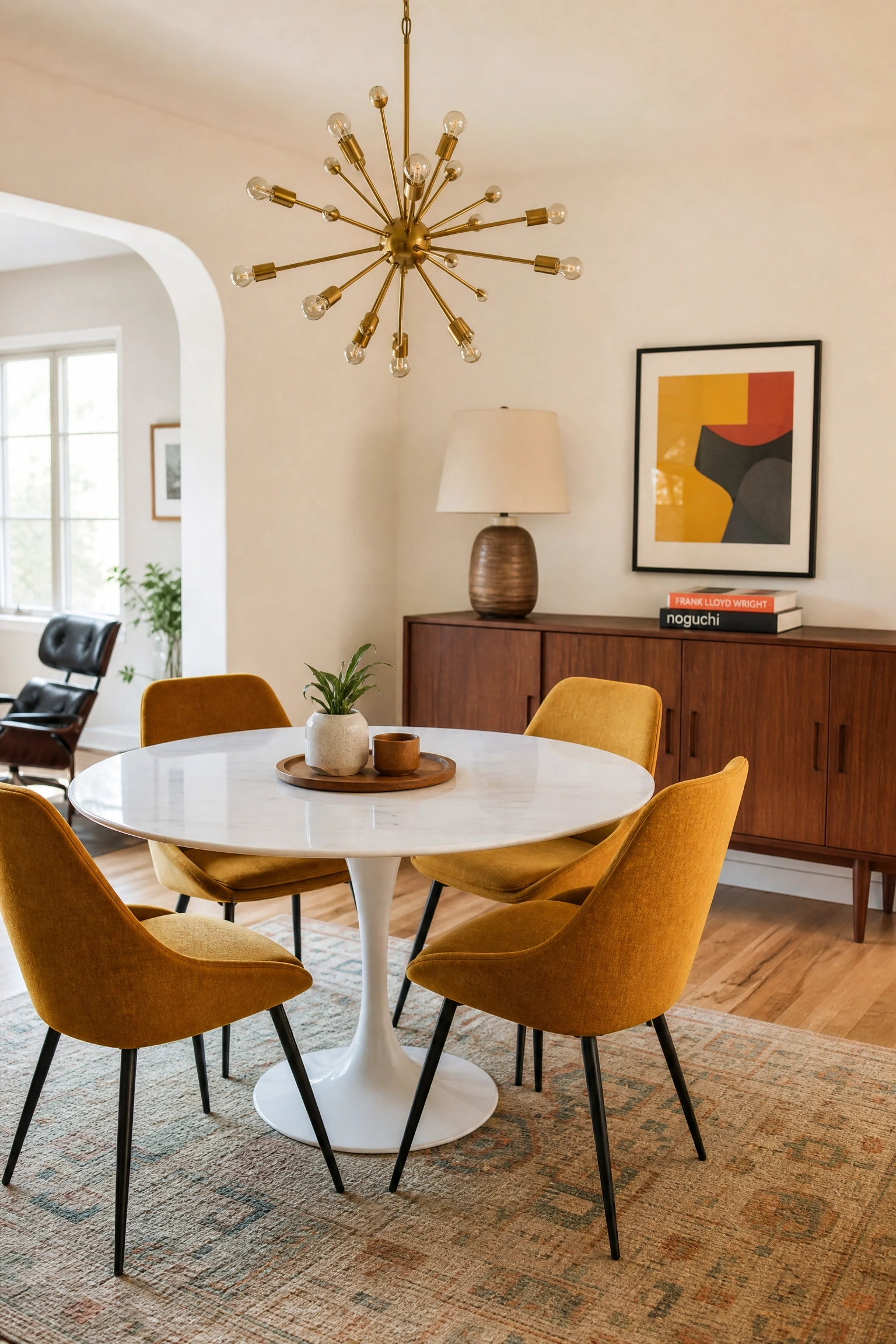 mid-century modern updated for today in a dining room