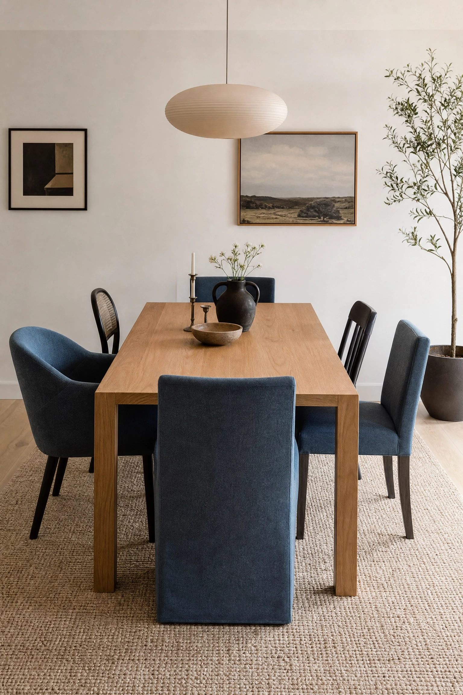 mix-and-match seating for an intentional eclectic look in a dining room
