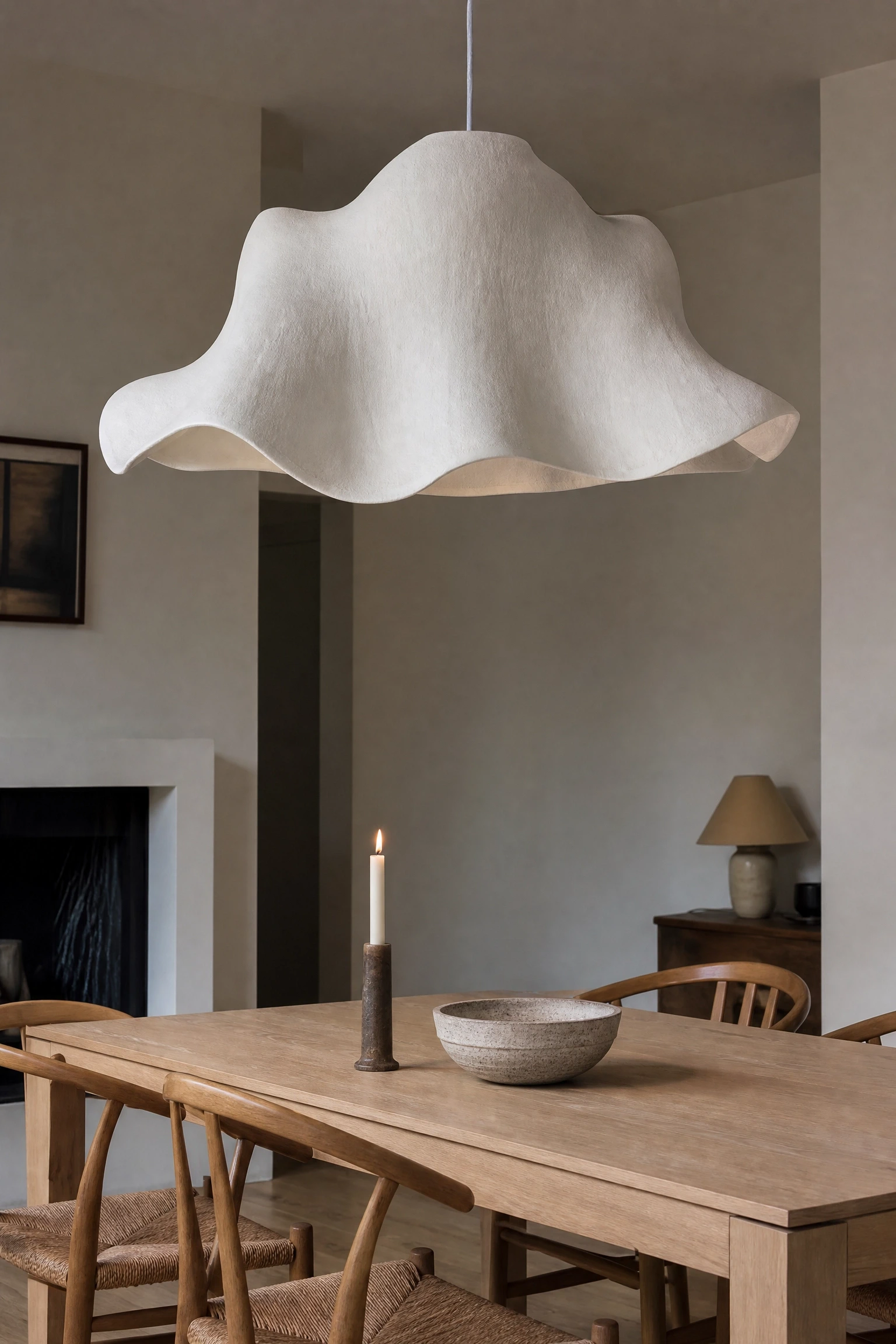 statement lighting as the main event in a dining room