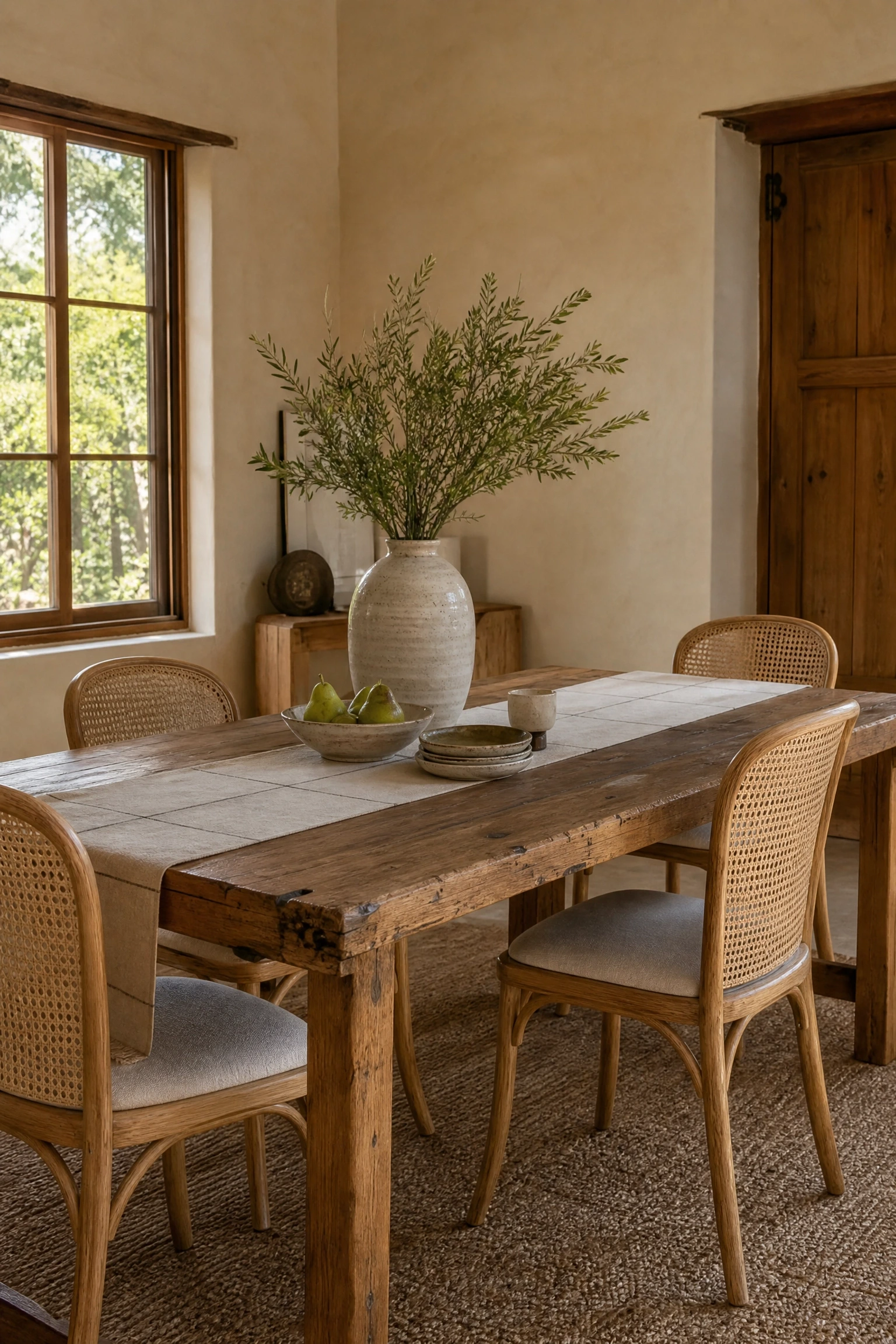 sustainable and natural materials throughout in a dining room
