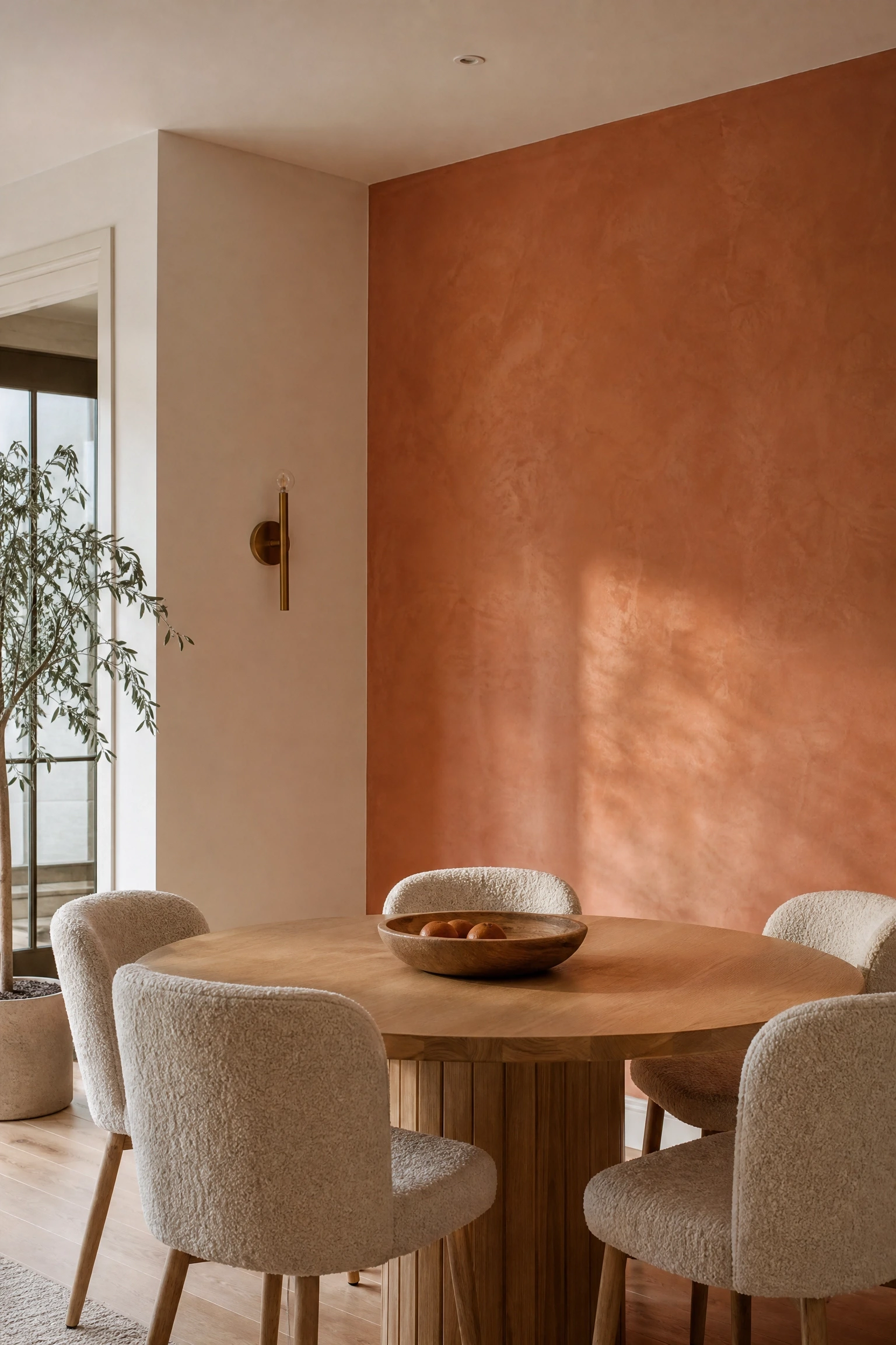 textured walls: limewash, plaster, and grasscloth in a dining room