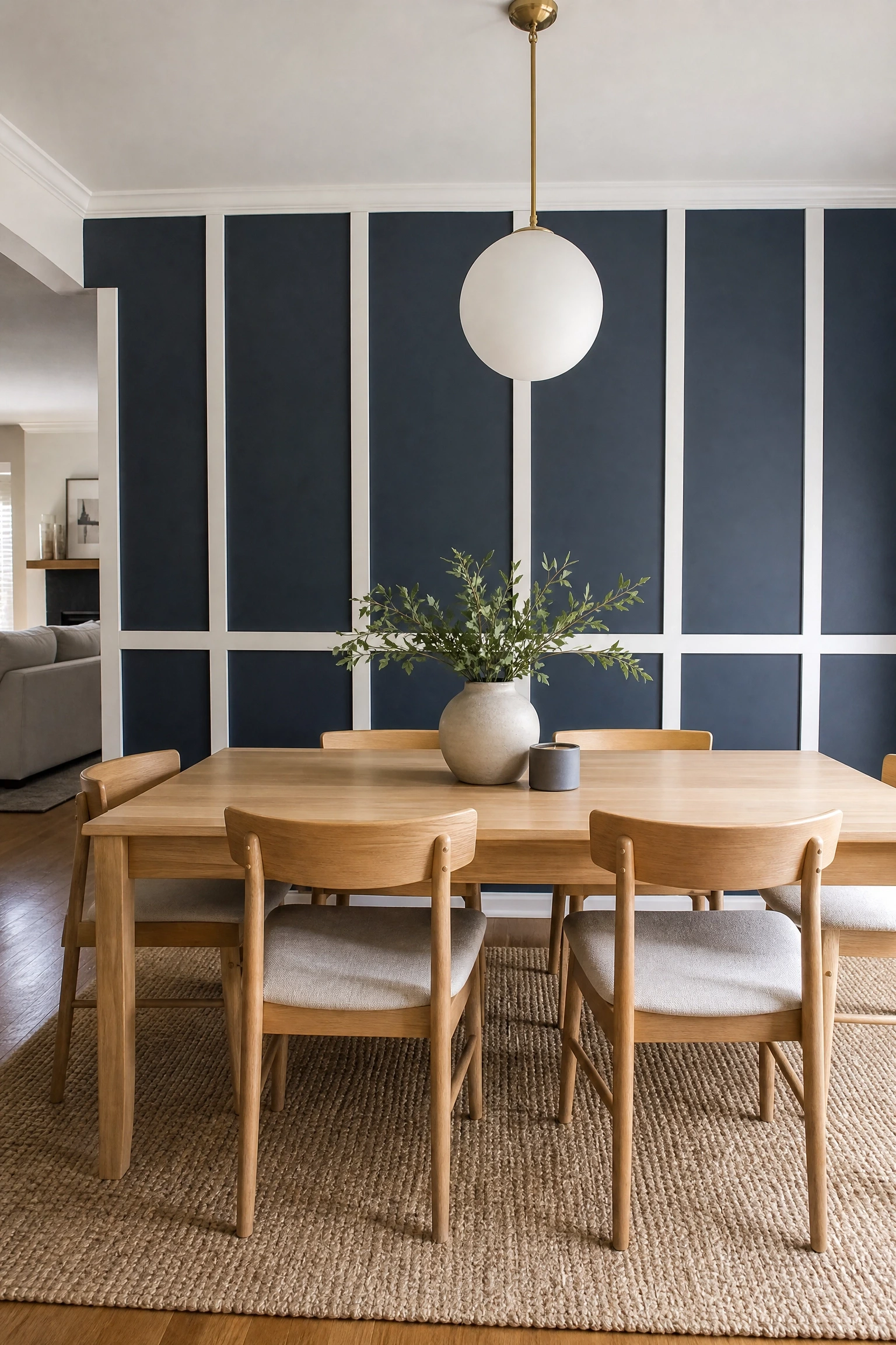 board and batten in a two-tone color scheme in a dining room