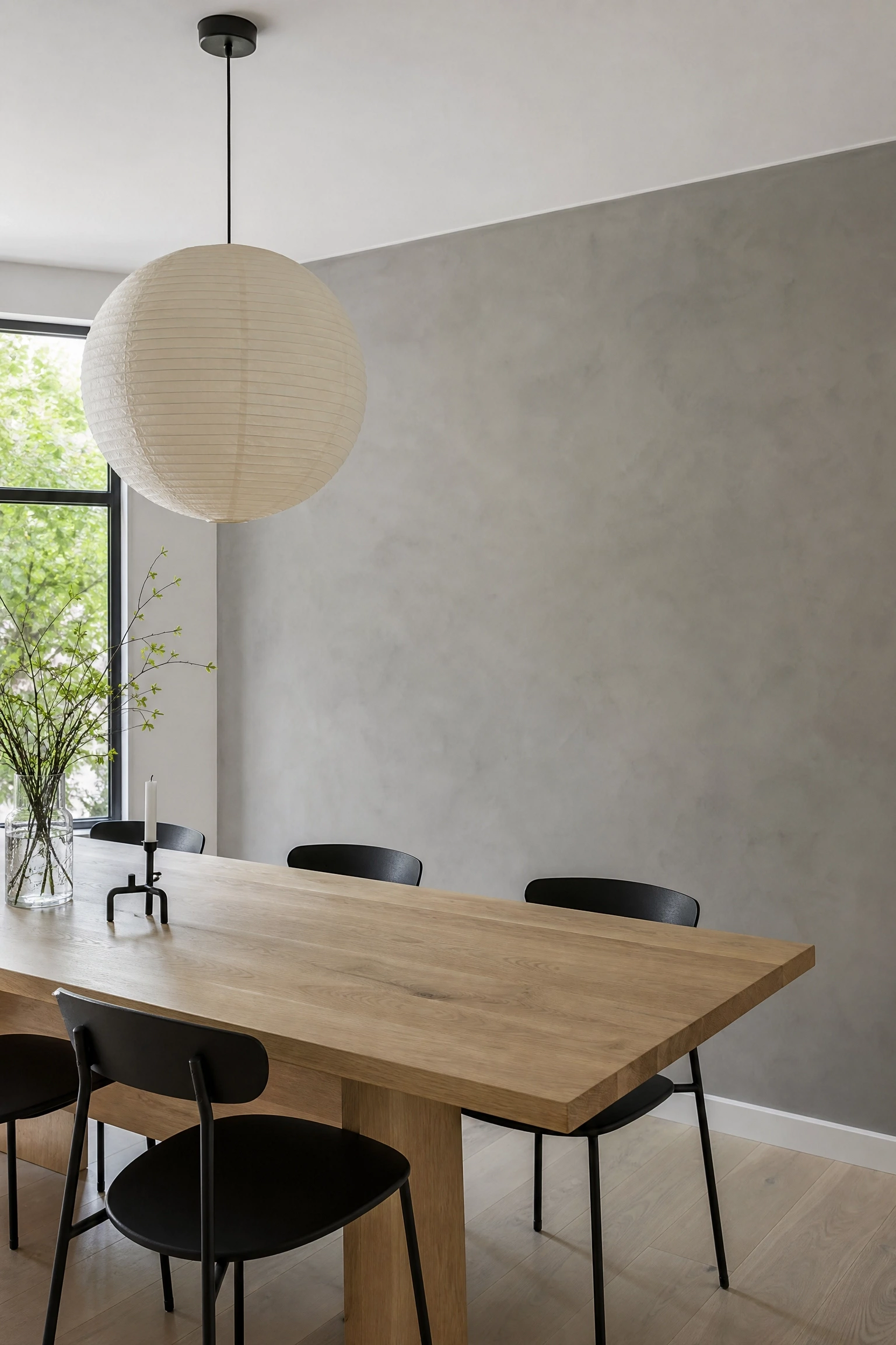 concrete or microcement finish in a dining room