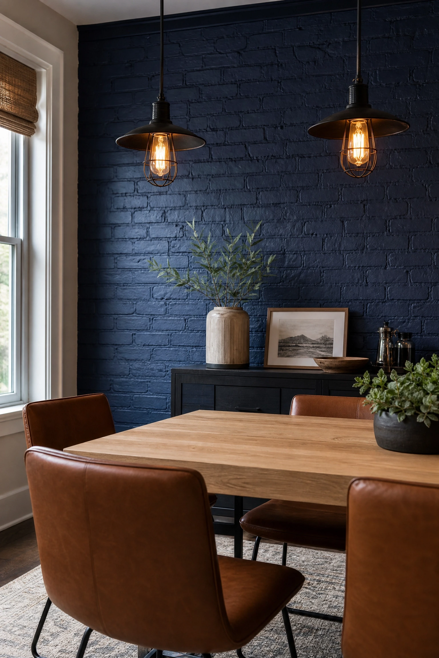 dark painted brick (real or faux) in a dining room