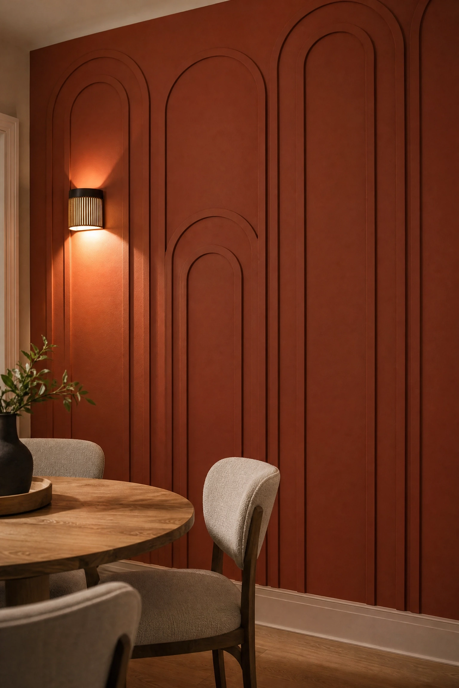 scalloped or arched molding detail in a dining room
