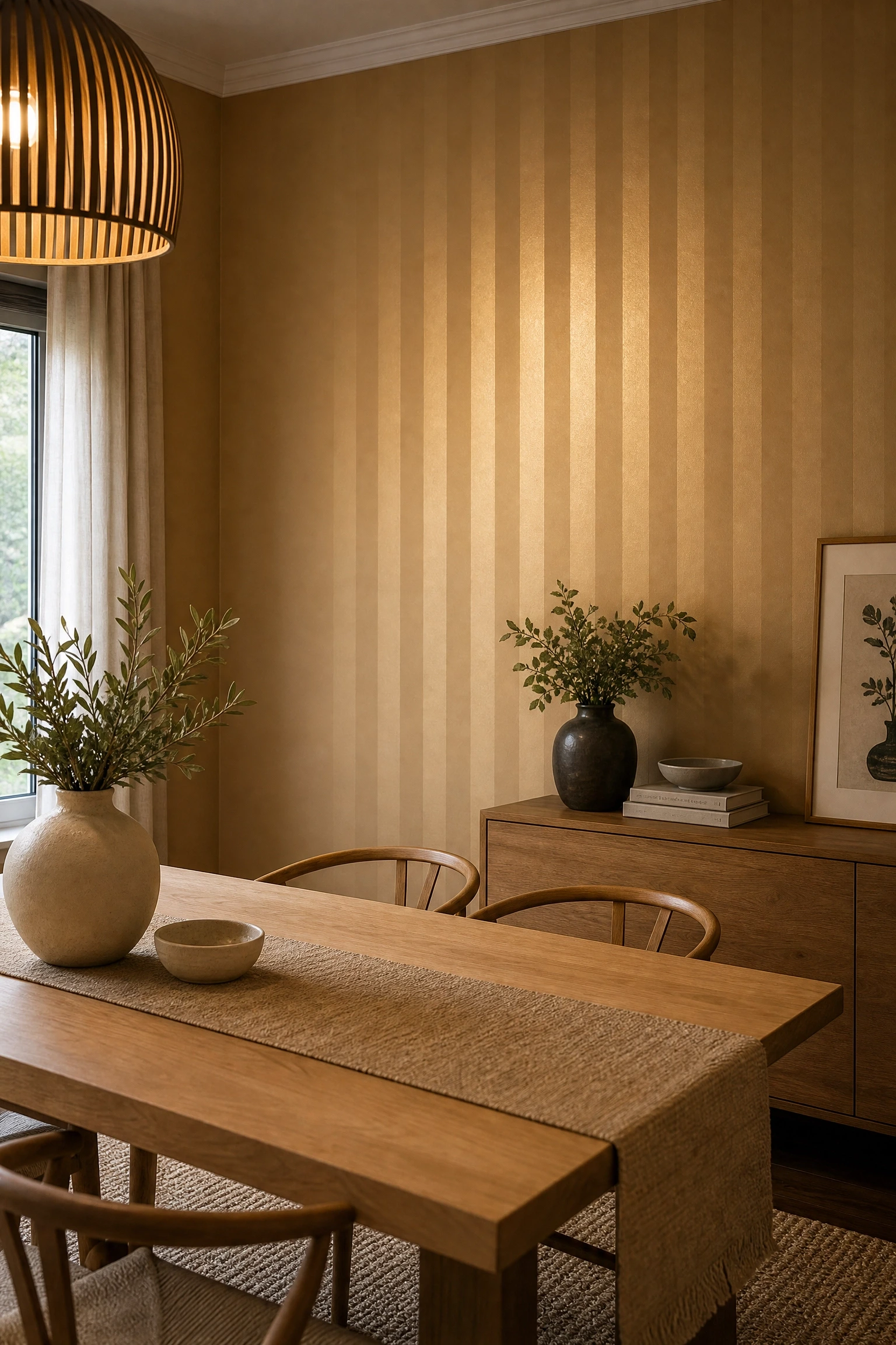 striped wall using color drenching technique in a dining room