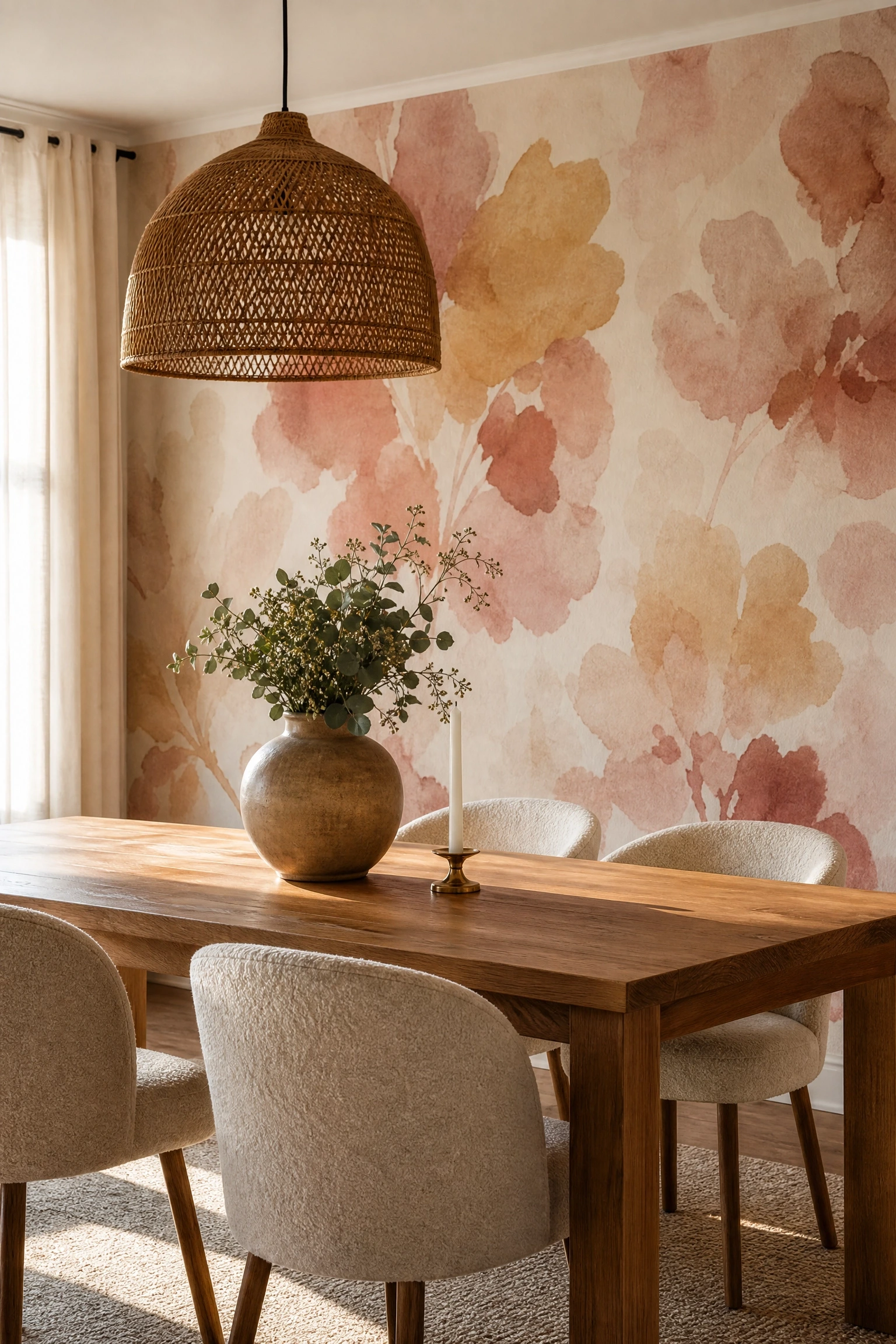 wallpaper with an abstract watercolor pattern in a dining room