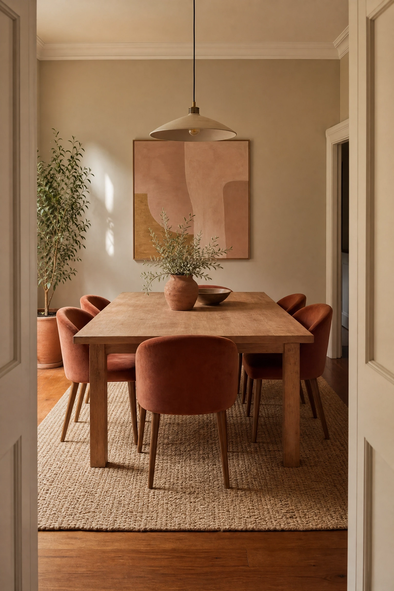 a cohesive colour story that makes the whole space feel planned in a dining room