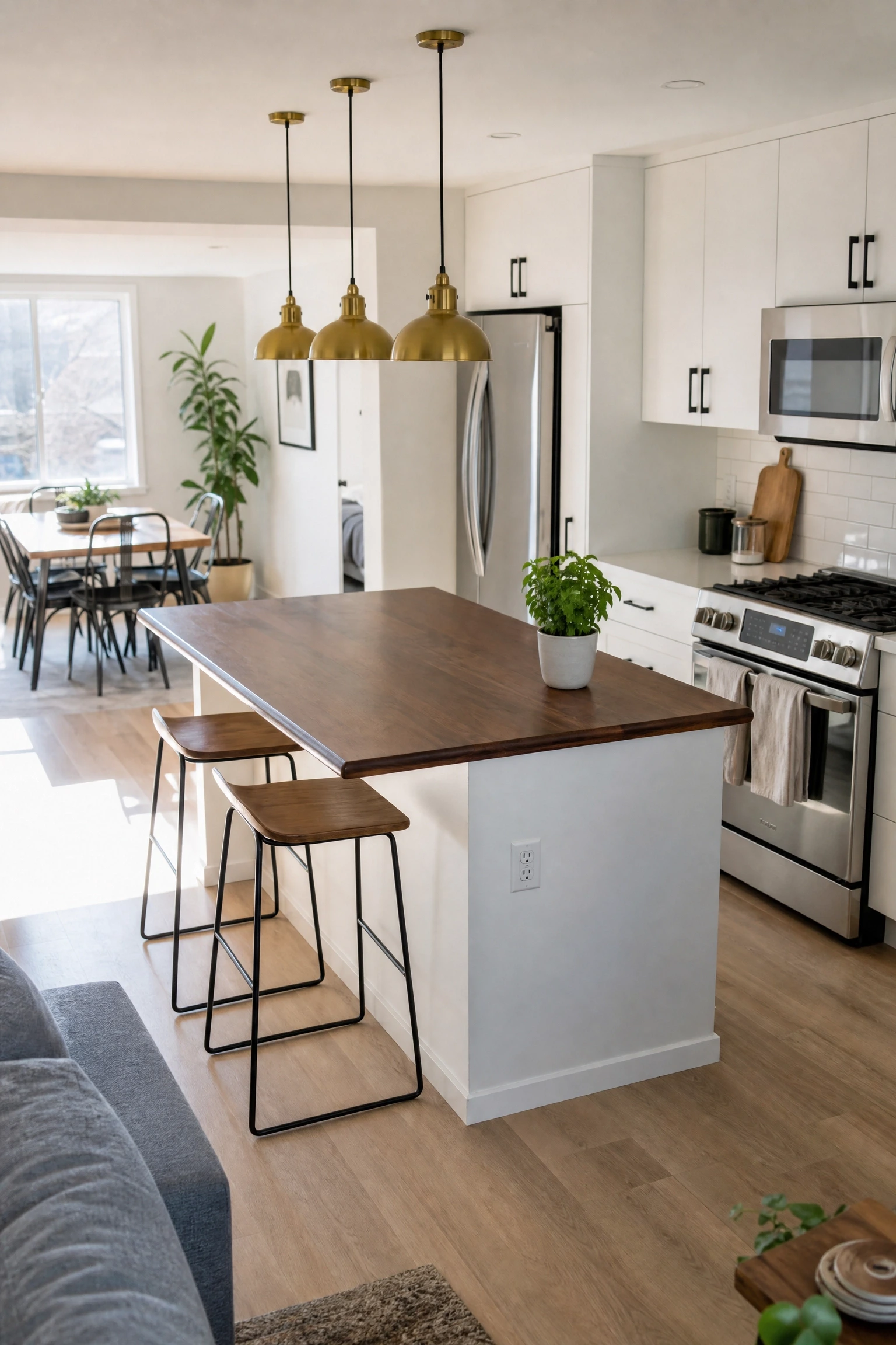 kitchen island as the only table you need in a dining room