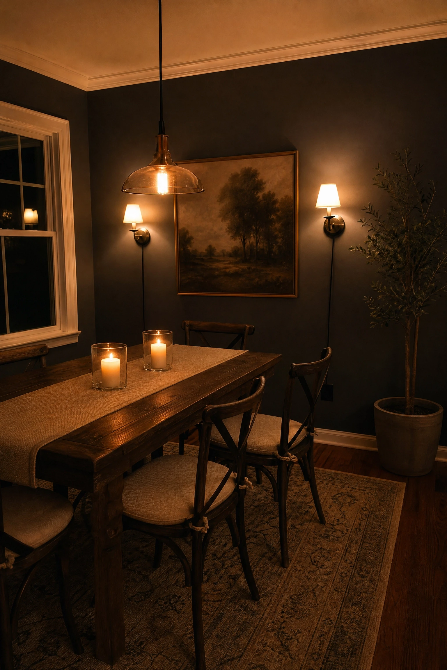 lighting layers: not just one overhead source in a dining room