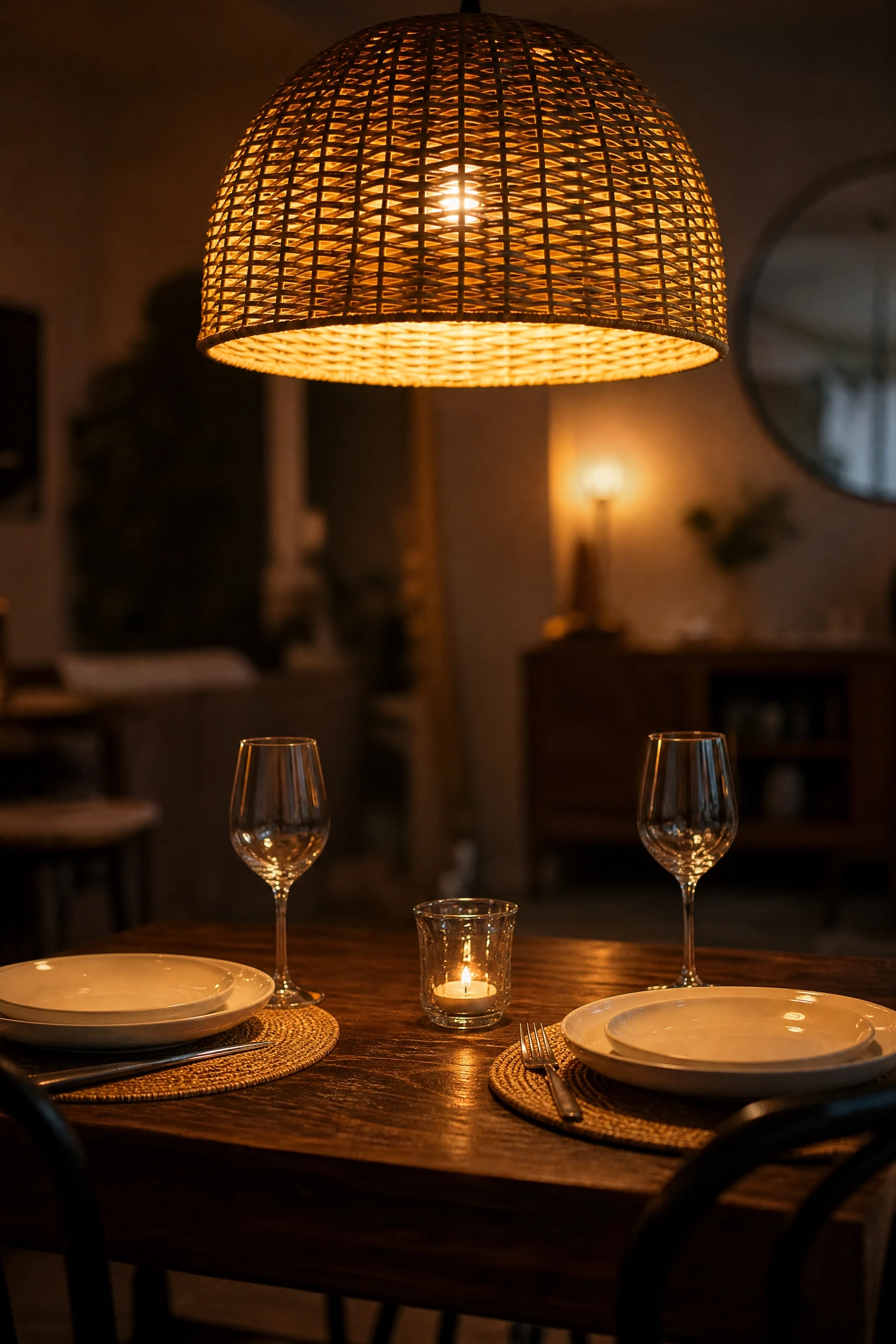pendant lighting that makes a small table feel important in a dining room