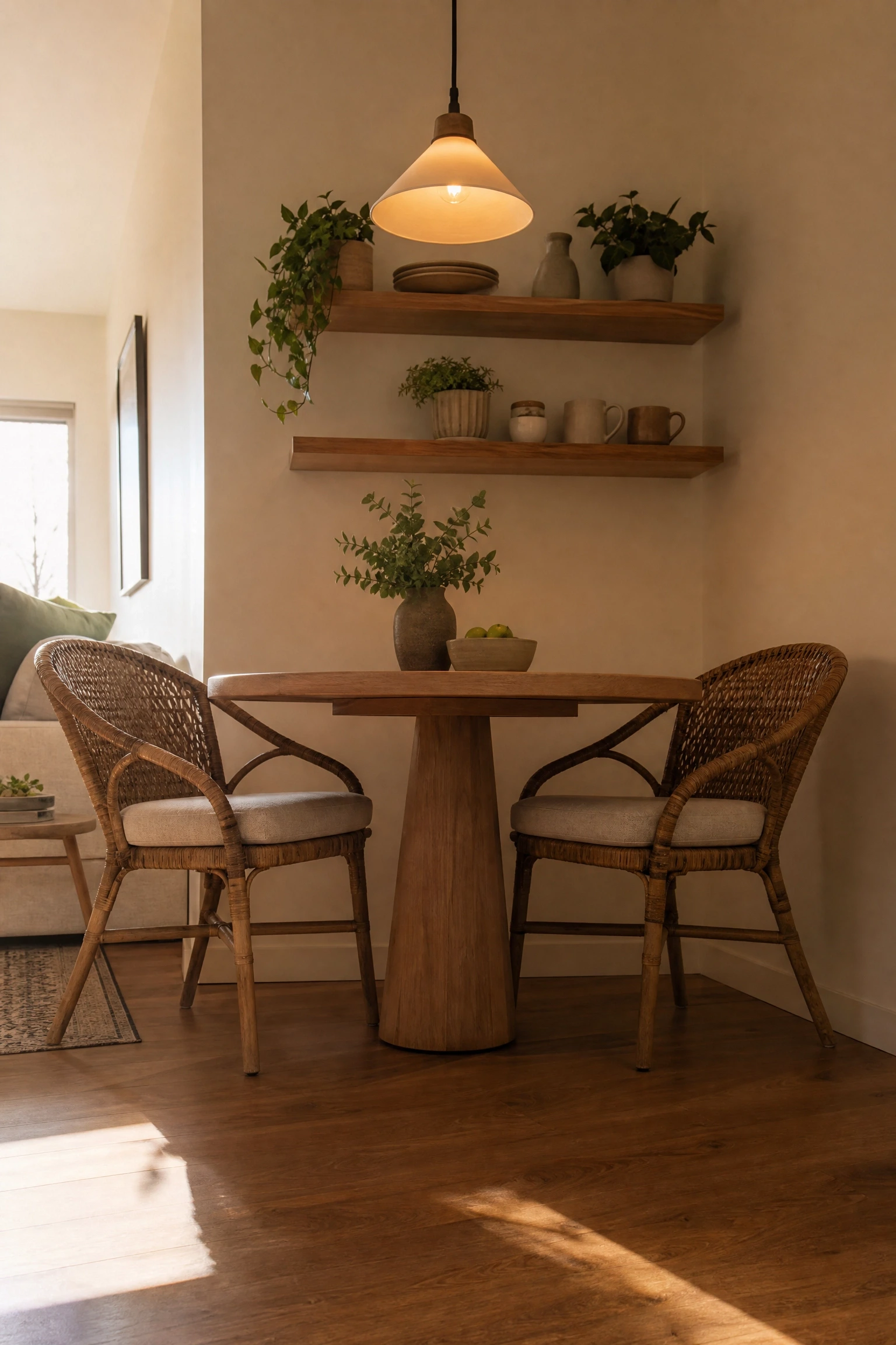 the empty corner gets a real purpose in a dining room