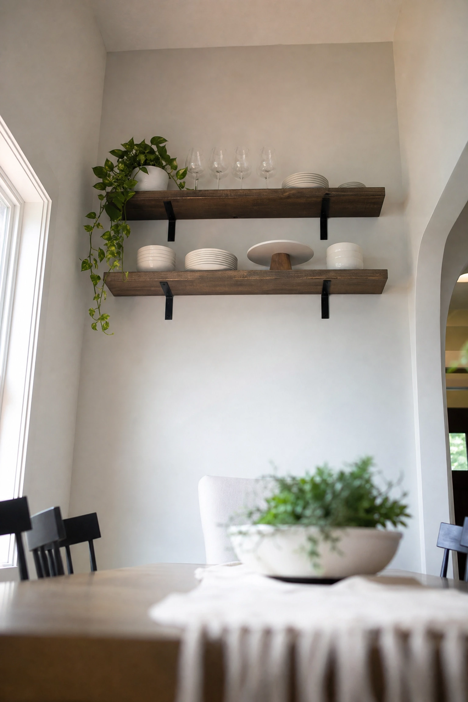 vertical space: taking storage up instead of out in a dining room